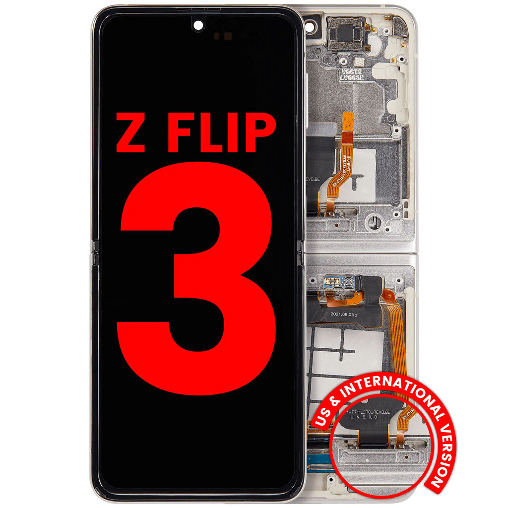 Inner OLED-Display mit Rahmen Compatible für Samsung Galaxy Z Flip 3 5G (F711) (US & International) (Aftermarket Plus) (Cream)
