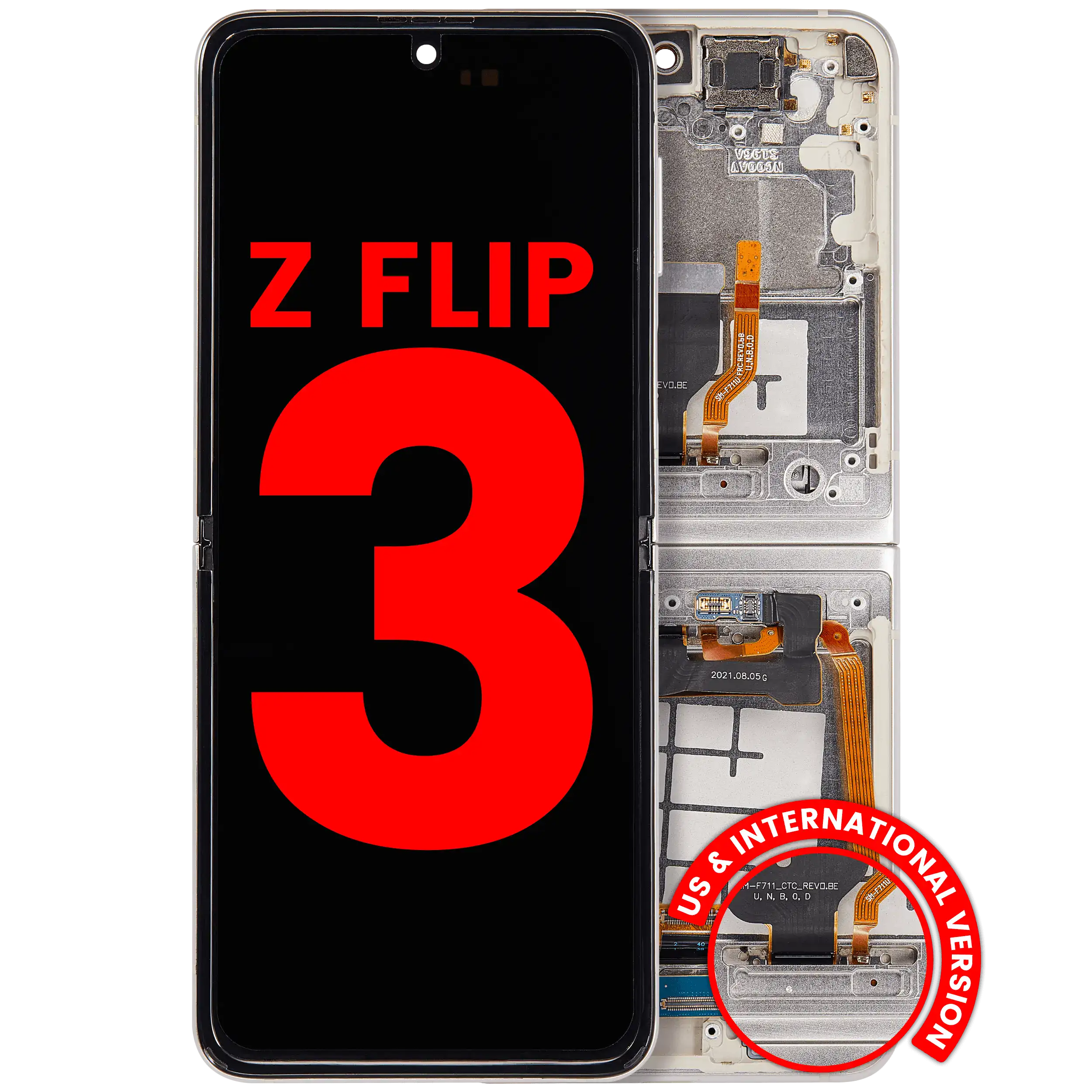 Inner OLED-Display mit Rahmen Compatible für Samsung Galaxy Z Flip 3 5G (F711) (US & International) (Aftermarket Plus) (Cream)
