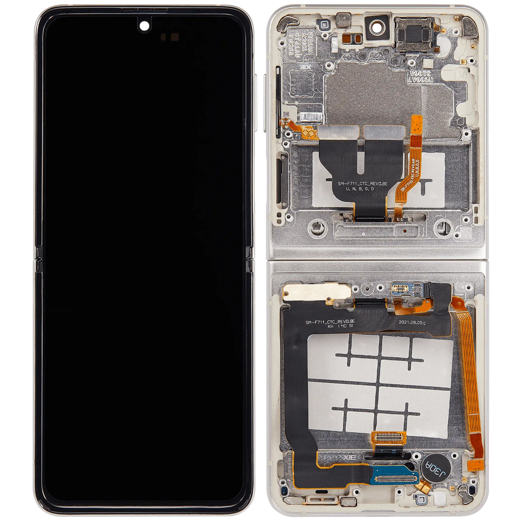Inner OLED-Display mit Rahmen Compatible für Samsung Galaxy Z Flip 3 5G (F711) (US & International) (Aftermarket Plus) (Cream)