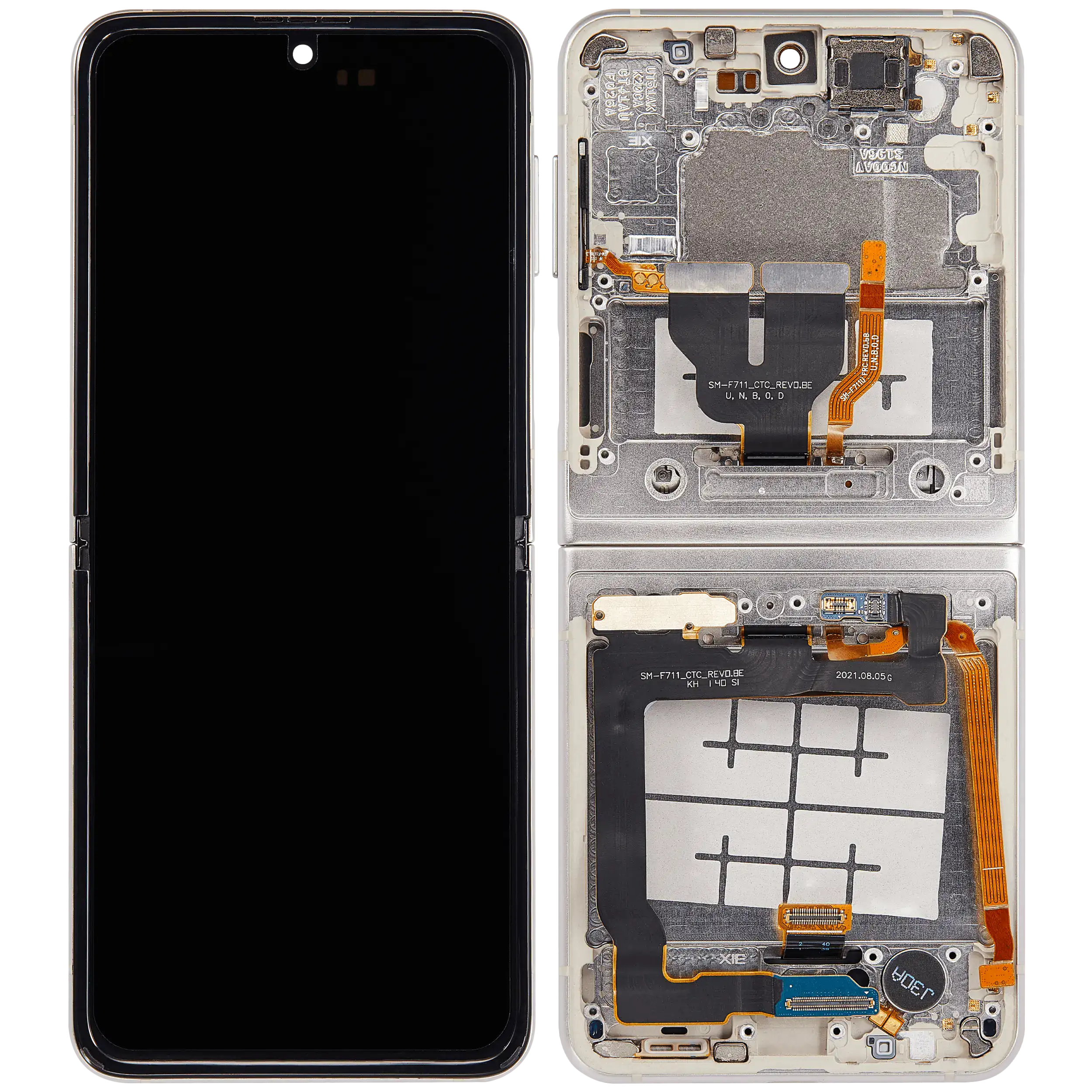 Inner OLED-Display mit Rahmen Compatible für Samsung Galaxy Z Flip 3 5G (F711) (US & International) (Aftermarket Plus) (Cream)