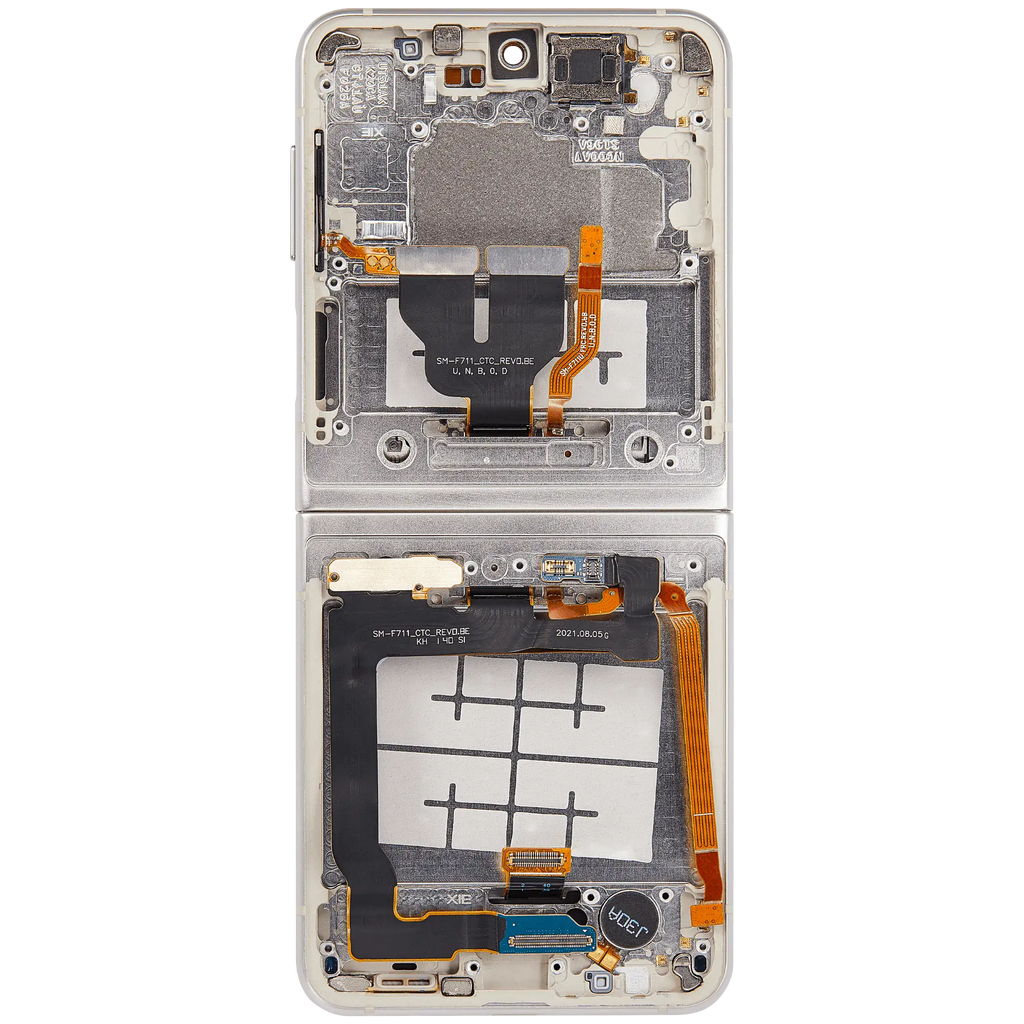 Inner OLED-Display mit Rahmen Compatible für Samsung Galaxy Z Flip 3 5G (F711) (US & International) (Aftermarket Plus) (Cream)