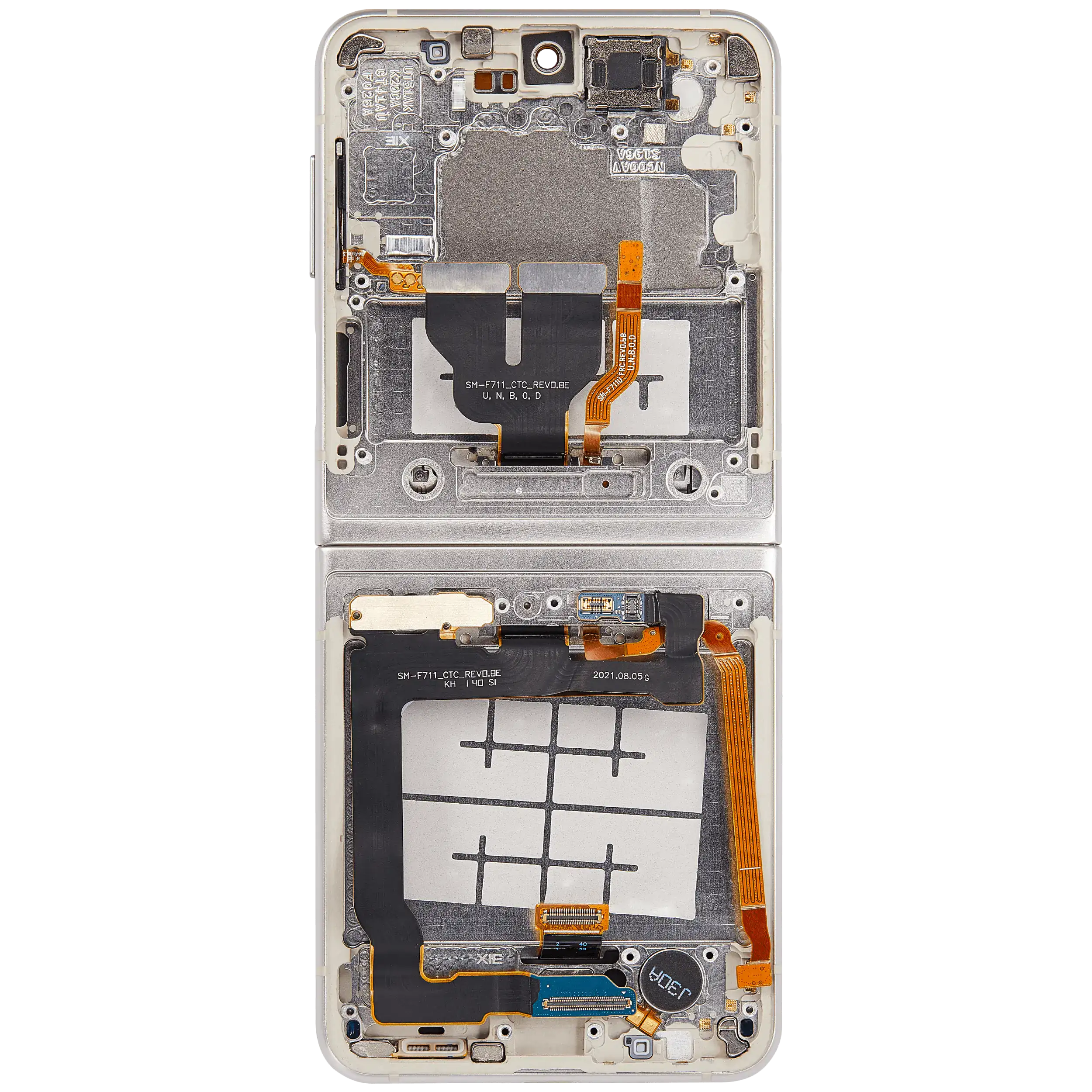Inner OLED-Display mit Rahmen Compatible für Samsung Galaxy Z Flip 3 5G (F711) (US & International) (Aftermarket Plus) (Cream)