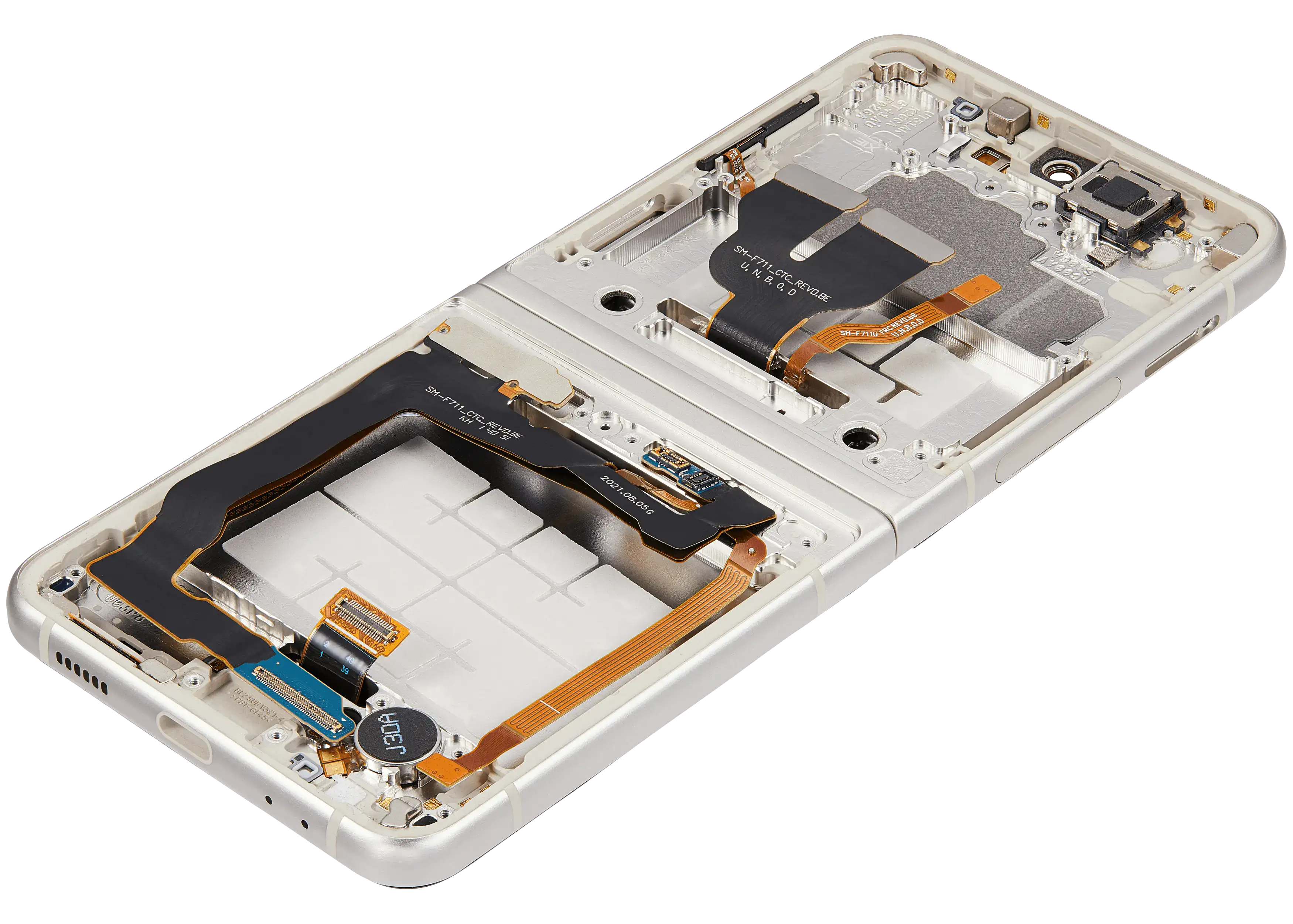 Inner OLED-Display mit Rahmen Compatible für Samsung Galaxy Z Flip 3 5G (F711) (US & International) (Aftermarket Plus) (Cream)