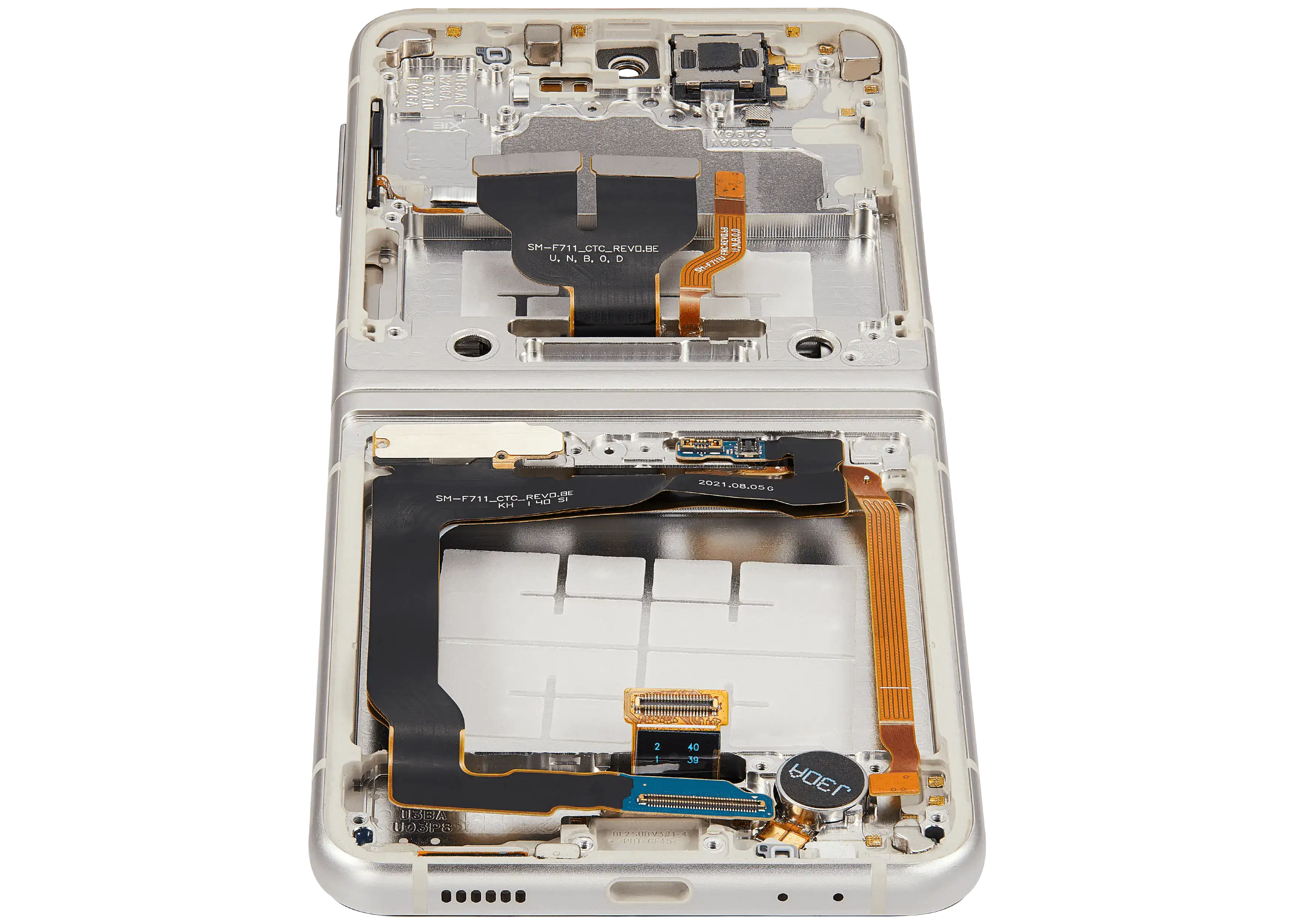 Inner OLED-Display mit Rahmen Compatible für Samsung Galaxy Z Flip 3 5G (F711) (US & International) (Aftermarket Plus) (Cream)