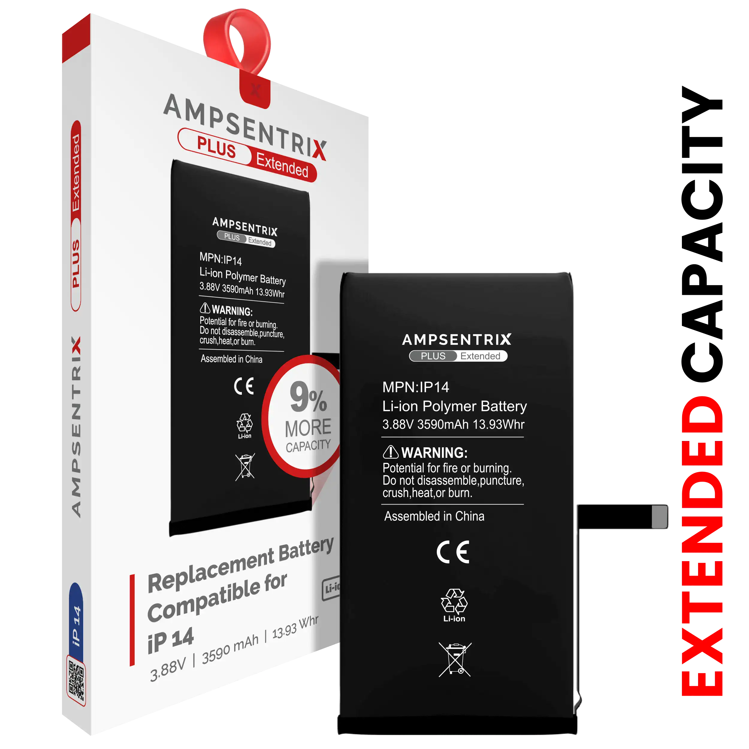 Replacement Battery for iPhone 14 (AmpSentrix Plus Extended)