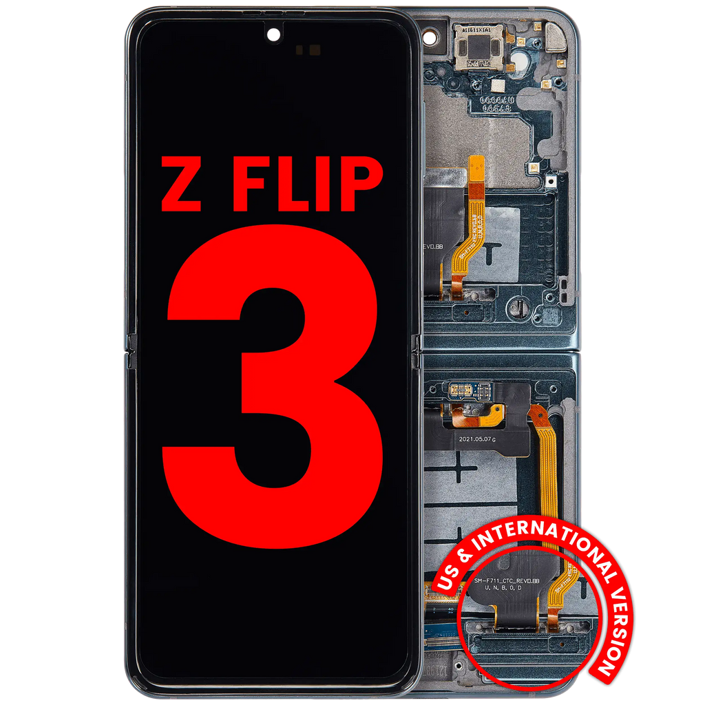 Inner OLED-Display mit Rahmen Compatible für Samsung Galaxy Z Flip 3 5G (F711) (US & International) (Aftermarket Plus) (Grün)