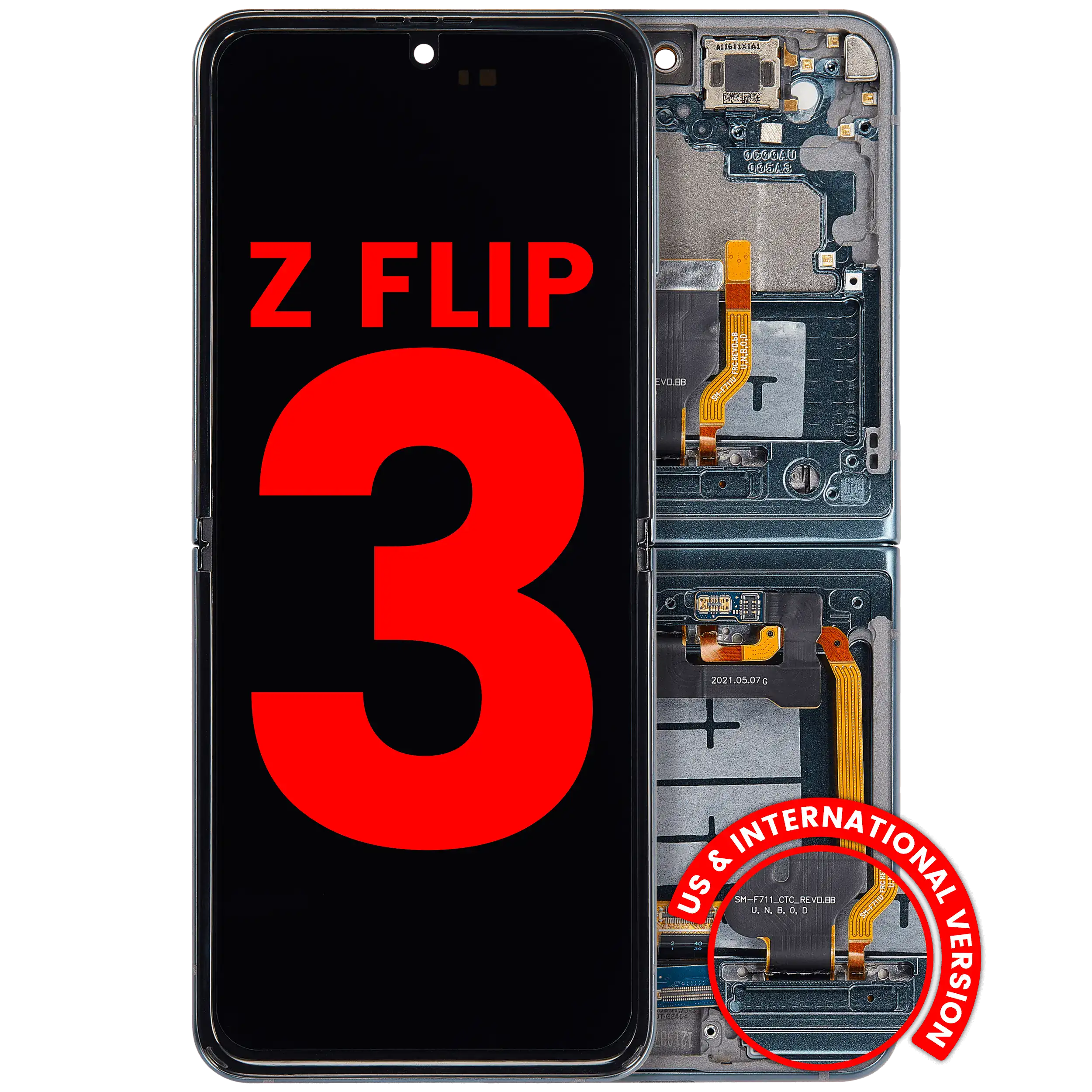 Inner OLED-Display mit Rahmen Compatible für Samsung Galaxy Z Flip 3 5G (F711) (US & International) (Aftermarket Plus) (Grün)