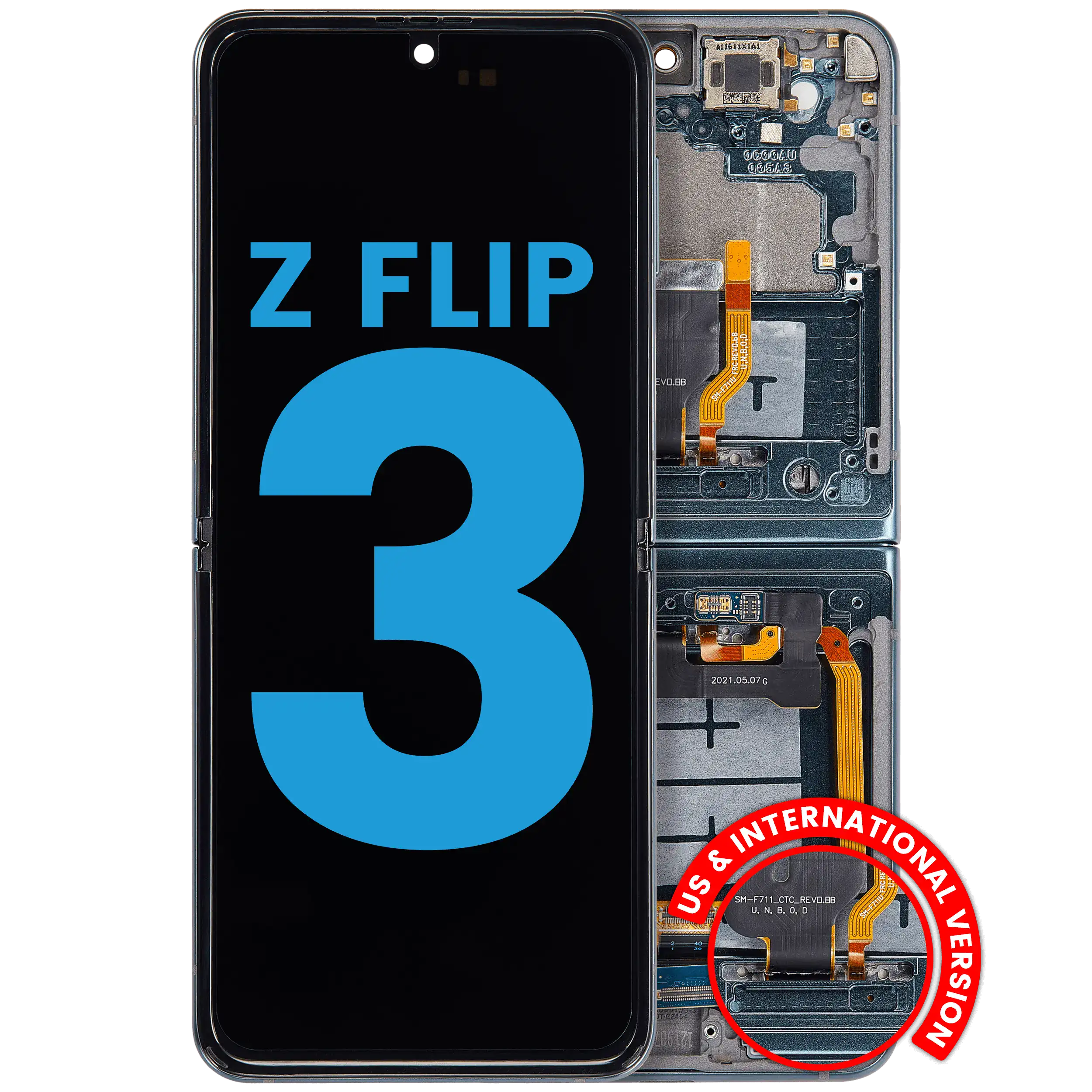 Inner OLED-Display mit Rahmen Compatible für Samsung Galaxy Z Flip 3 5G (F711) (US & International) (Aftermarket) (Grün)