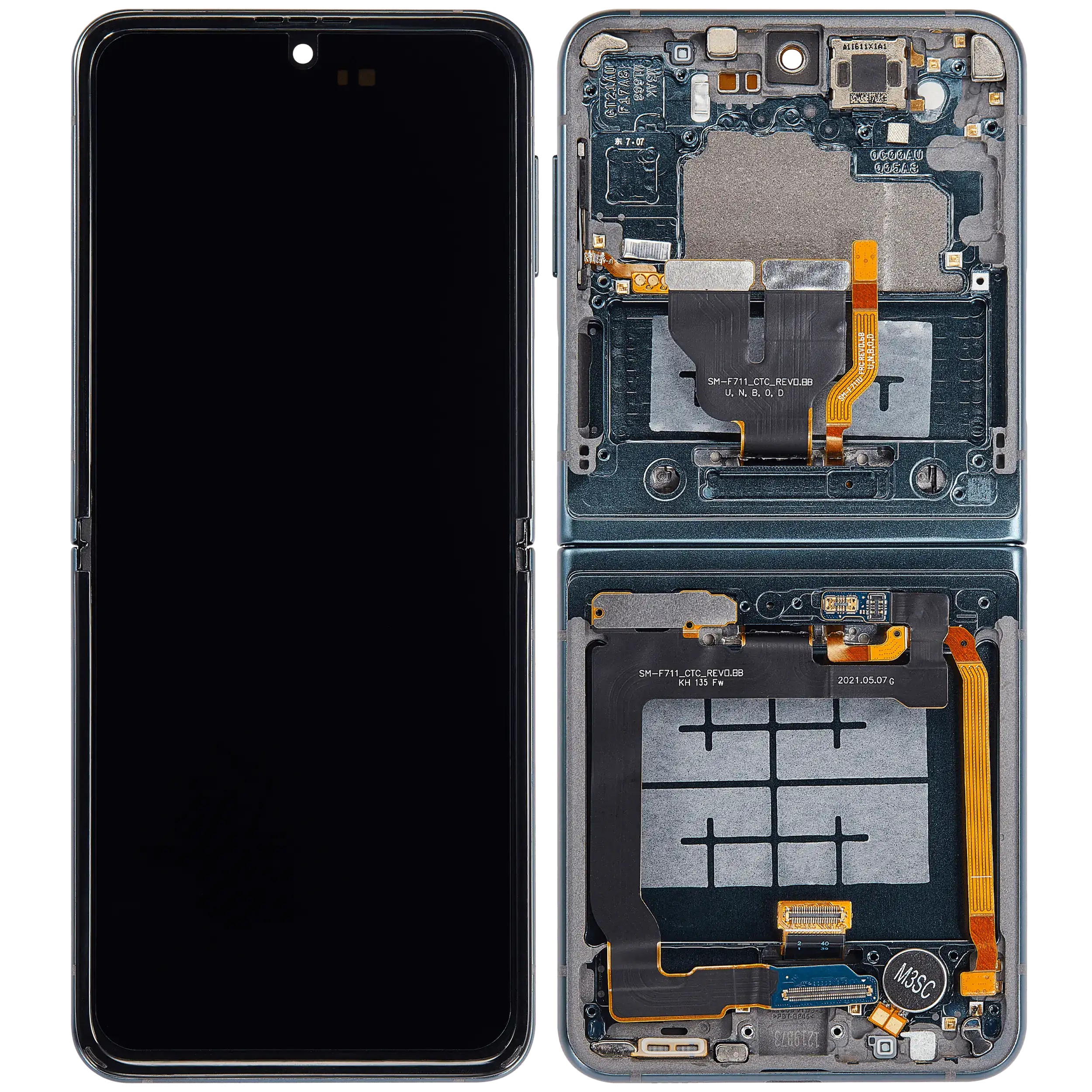 Inner OLED-Display mit Rahmen Compatible für Samsung Galaxy Z Flip 3 5G (F711) (US & International) (Aftermarket) (Grün)