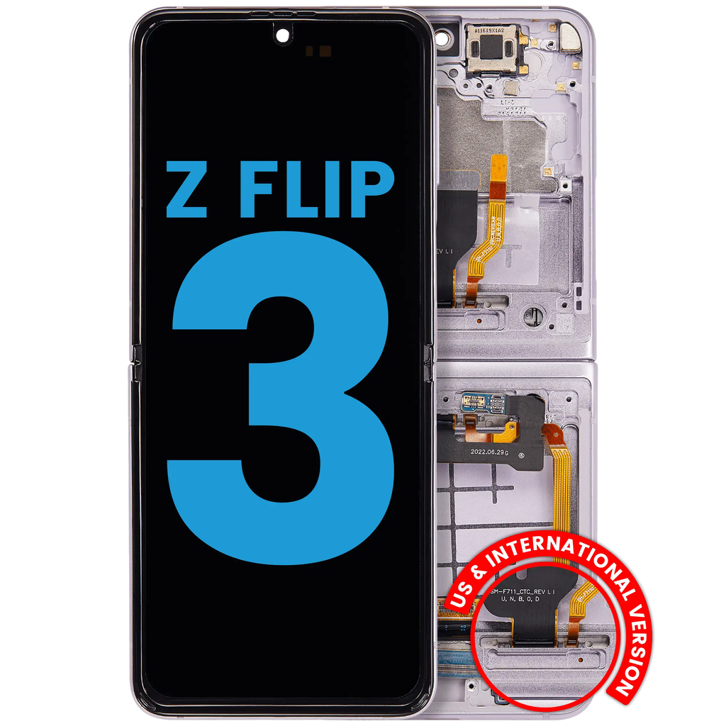 Inner OLED-Display mit Rahmen Compatible für Samsung Galaxy Z Flip 3 5G (F711) (US & International) (Aftermarket) (Lavender)