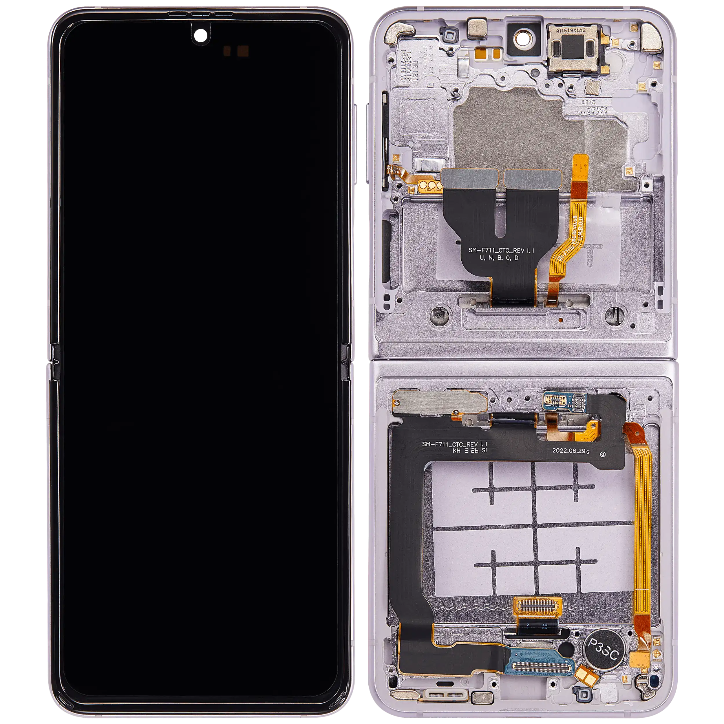 Inner OLED-Display mit Rahmen Compatible für Samsung Galaxy Z Flip 3 5G (F711) (US & International) (Aftermarket) (Lavender)
