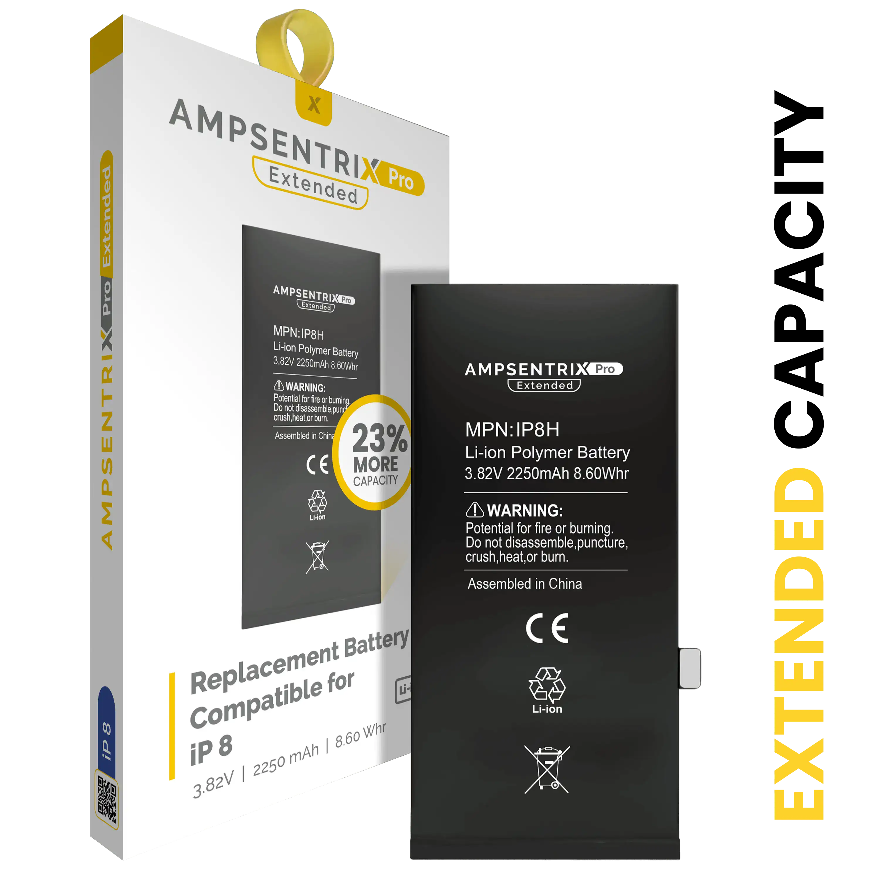 Replacement battery for iPhone 8 (AmpSentrix Pro Extended)