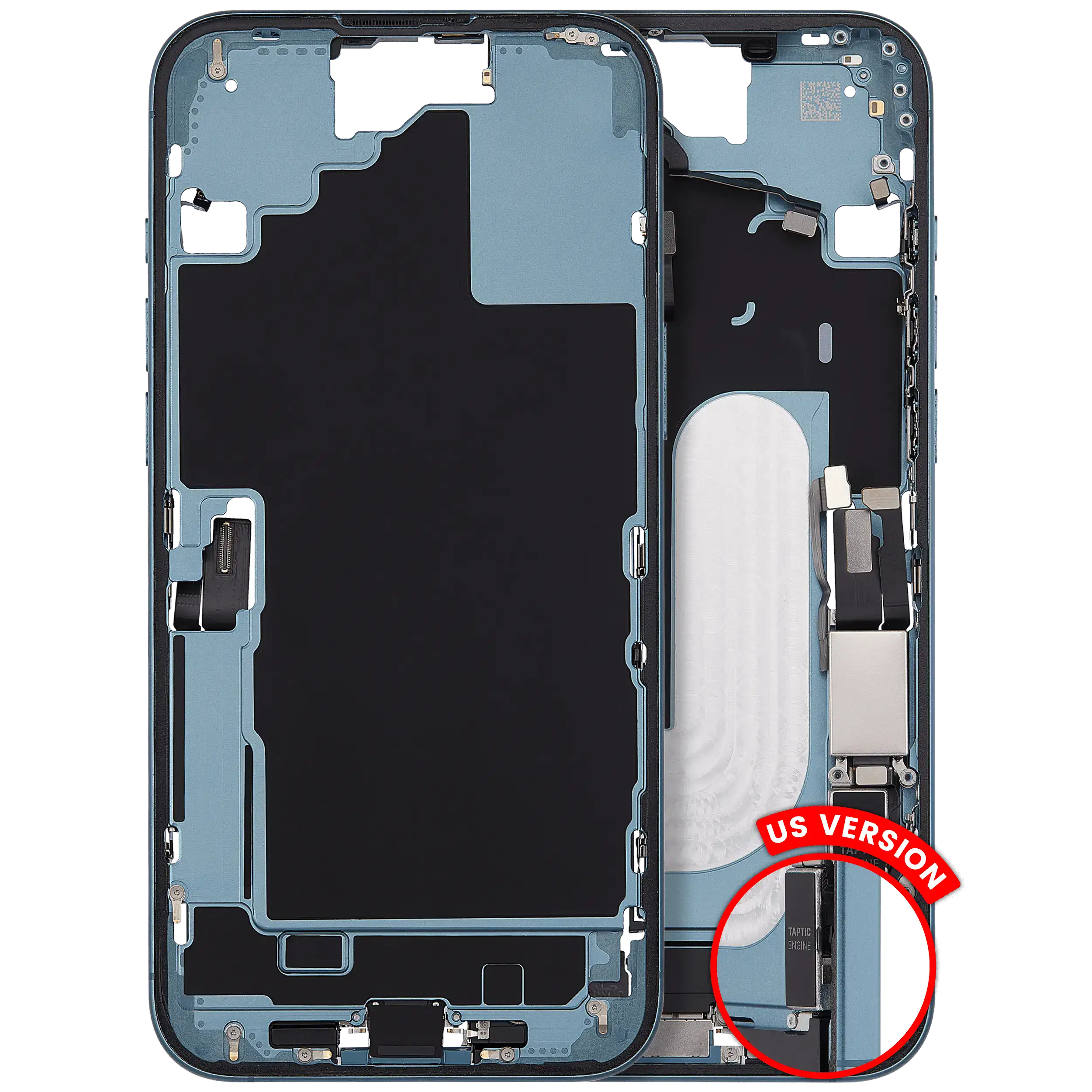 Midframe/Frame with Charging Port Flex & Small Parts for iPhone 16 Plus (US Version) (Used OEM Pull, Quality B) (Teal)