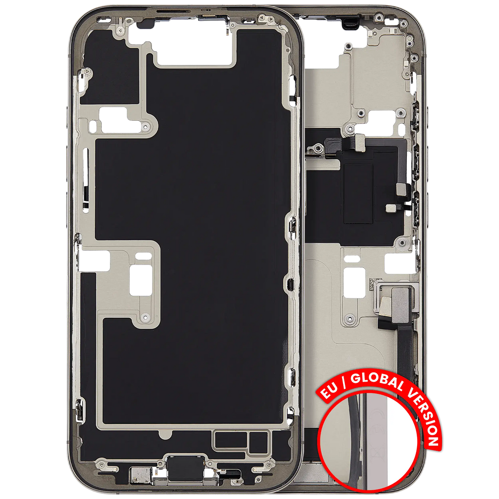 Back Cover/Frame with Charging Port Flex and Small Parts for iPhone 16 Pro (EU/Global Version) (Used OEM Removal, Quality A) (Natural Titanium)