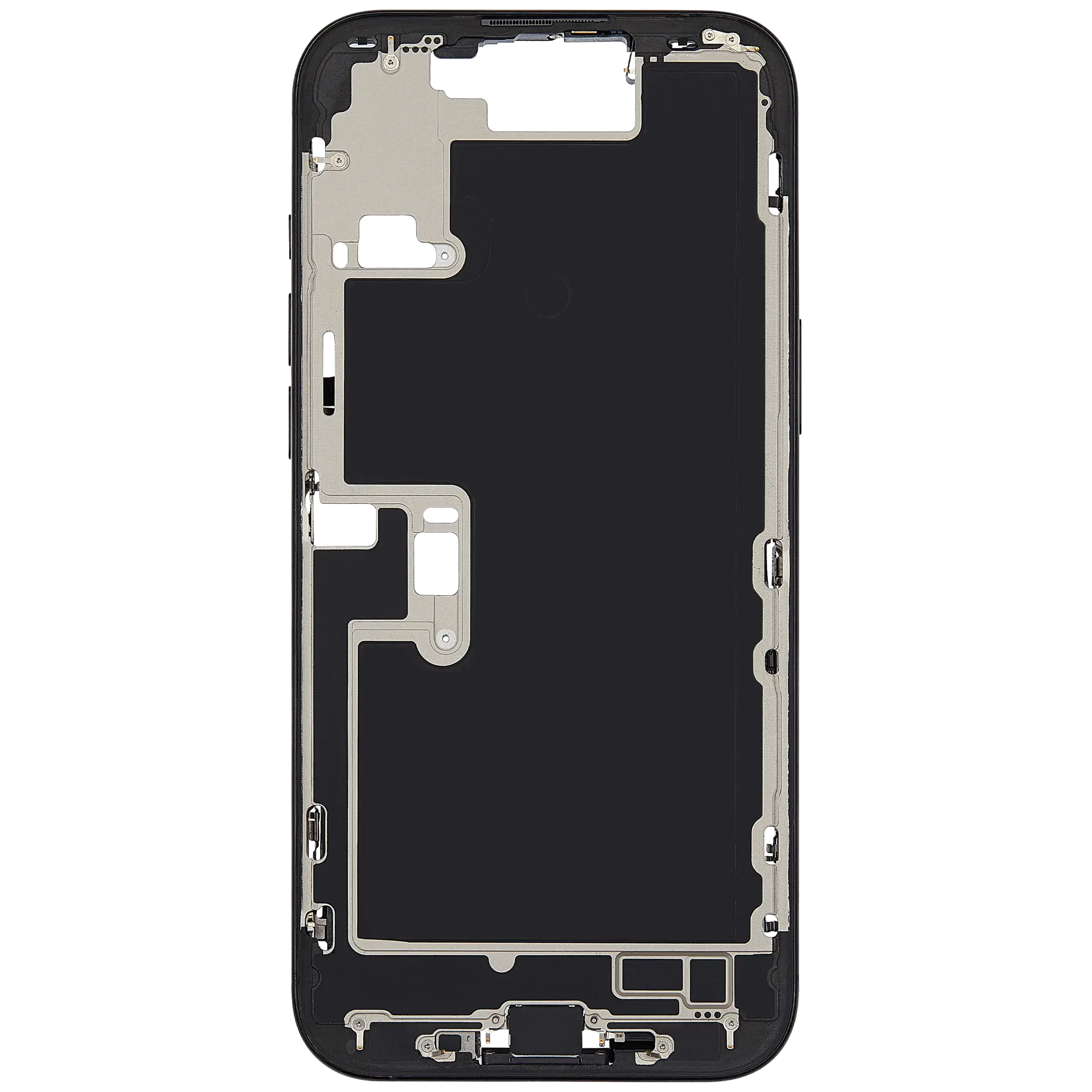 Midframe/Frame with Charging Port Flex and Small Parts for iPhone 16 Pro Max (US Version) – Used OEM Pulled, Grade A (Black Titanium)