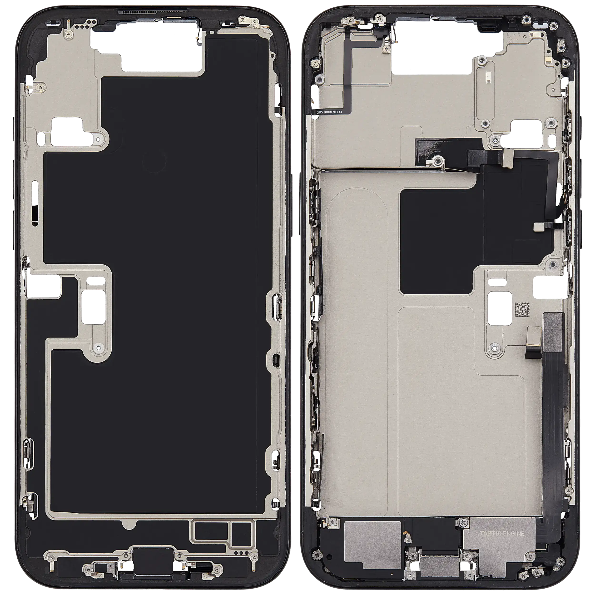 Midframe/Frame with Charging Port Flex and Small Parts for iPhone 16 Pro Max (US Version) – Used OEM Pulled, Grade A (Black Titanium)