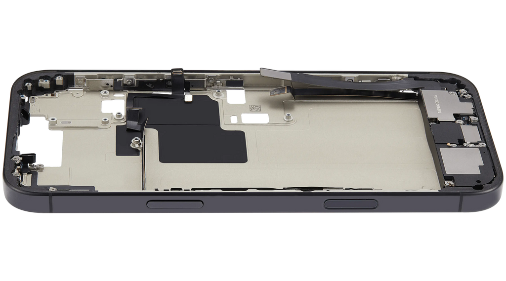 Midframe/Frame with Charging Port Flex and Small Parts for iPhone 16 Pro Max (US Version) – Used OEM Pulled, Grade A (Black Titanium)