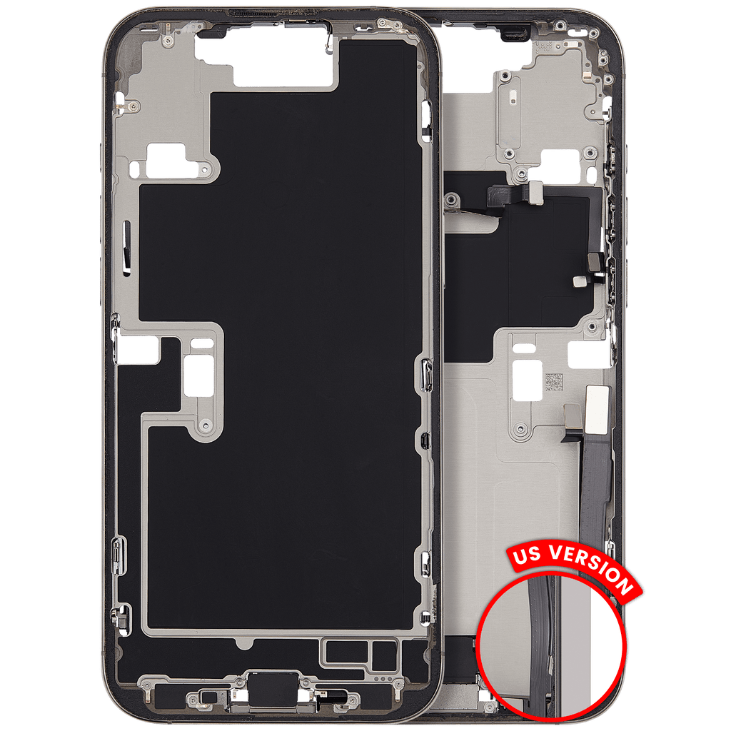 Midframe/Frame with Charging Port Flex and Small Parts for iPhone 16 Pro Max (US Version) (Used OEM Pull, Quality A) (Natural Titanium)