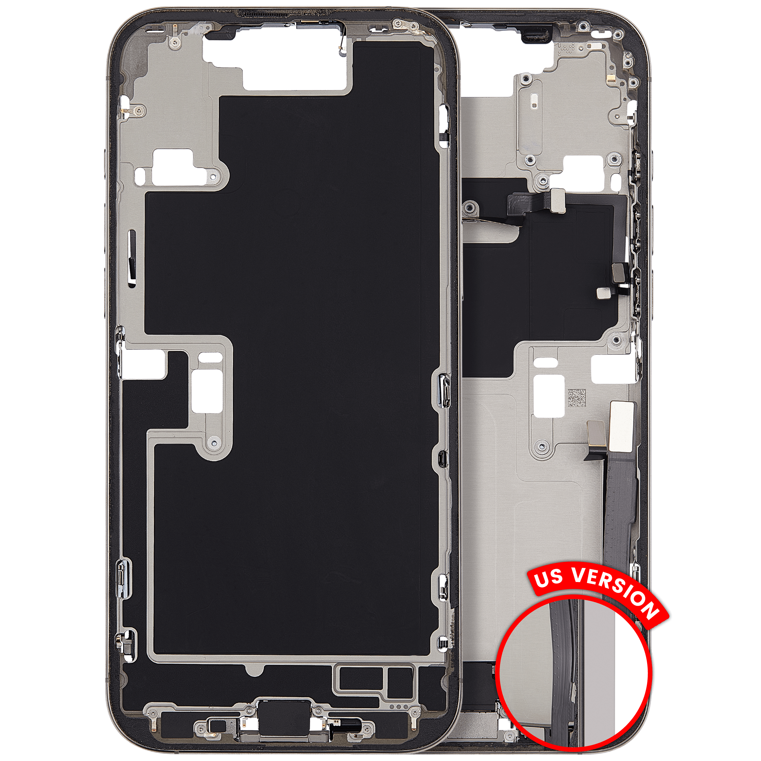 Midframe/Frame with Charging Port Flex and Small Parts for iPhone 16 Pro Max (US Version) (Used OEM Pull, Quality A) (Natural Titanium)
