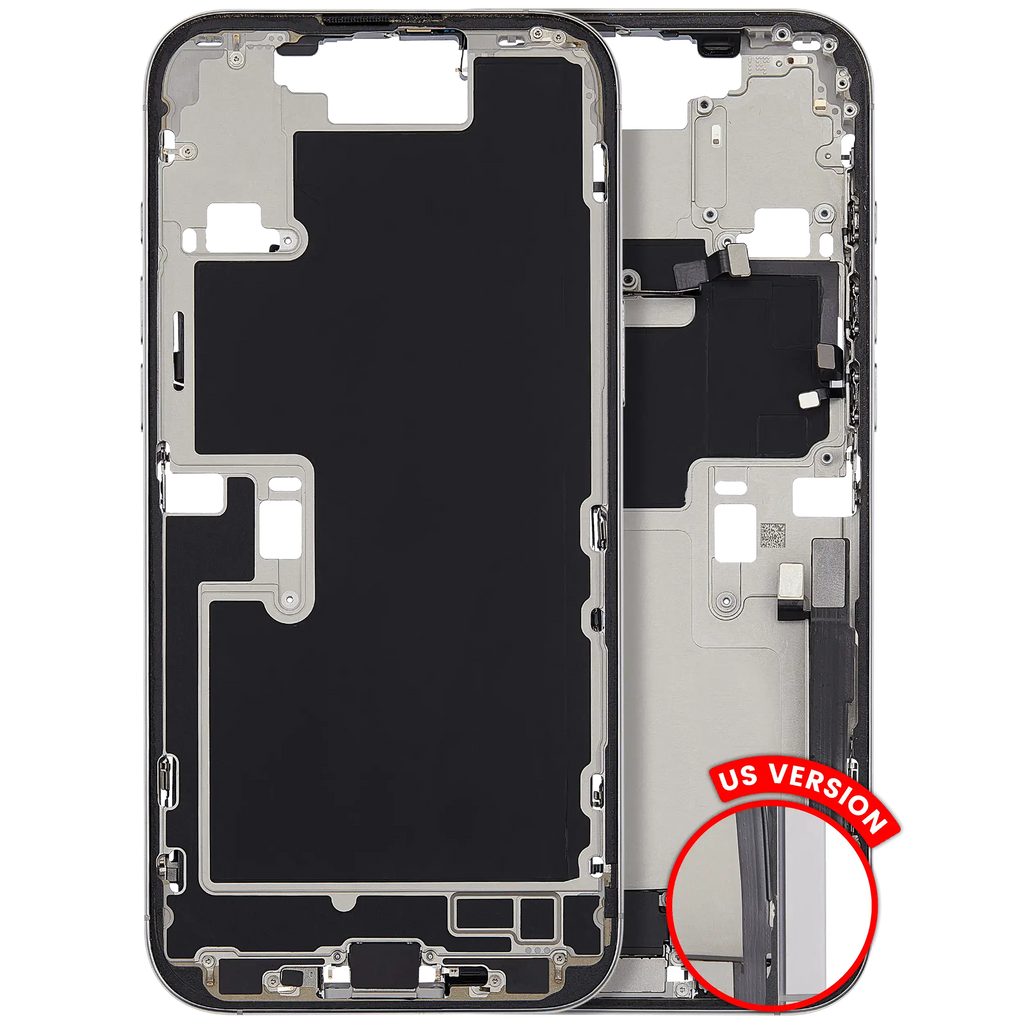 Midframe with Charging Port Flex Cable and Small Parts for iPhone 16 Pro Max (US Version) (Used OEM Pull, Quality B) (White Titanium)