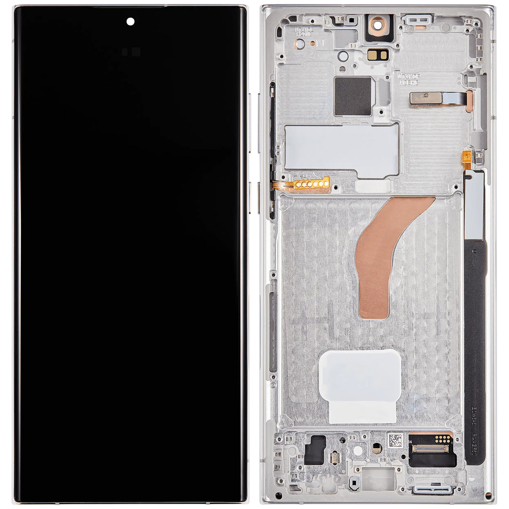 OLED-Baustein mit Rahmen, Samsung S22 Ultra, Phantom White, Aftermarket Pro