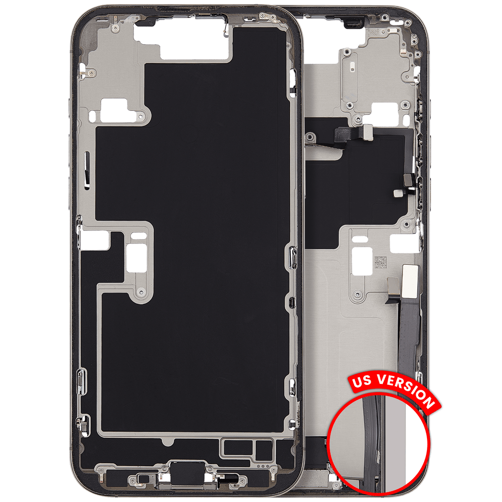 Midframe/Frame with Charging Port Flex and Small Parts for iPhone 16 Pro Max (US Version) (Used OEM Pull, C-Grade) (Natural Titanium)