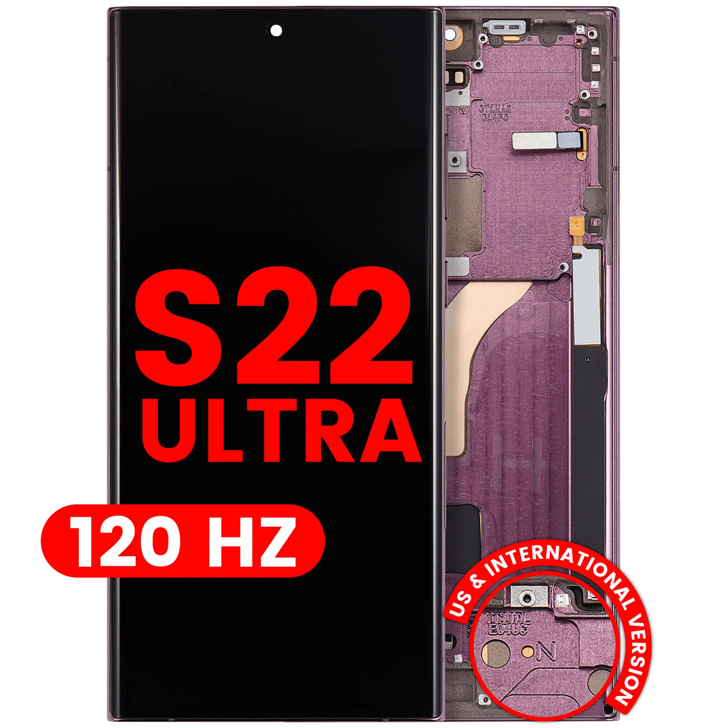 OLED-Display mit Rahmen Samsung Galaxy S22 Ultra Burgundy Aftermarket Pro 120Hz