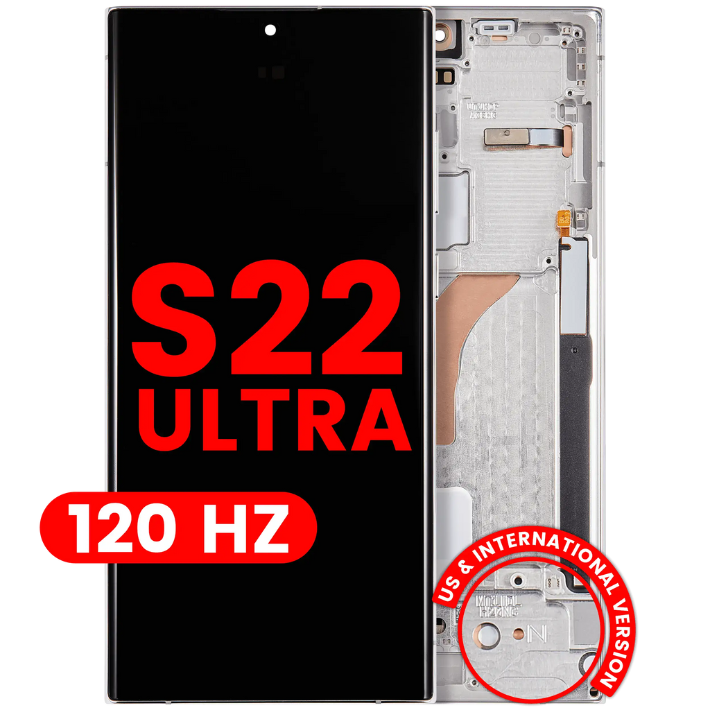OLED-Baustein mit Rahmen, Samsung S22 Ultra, Phantom White, Aftermarket Pro