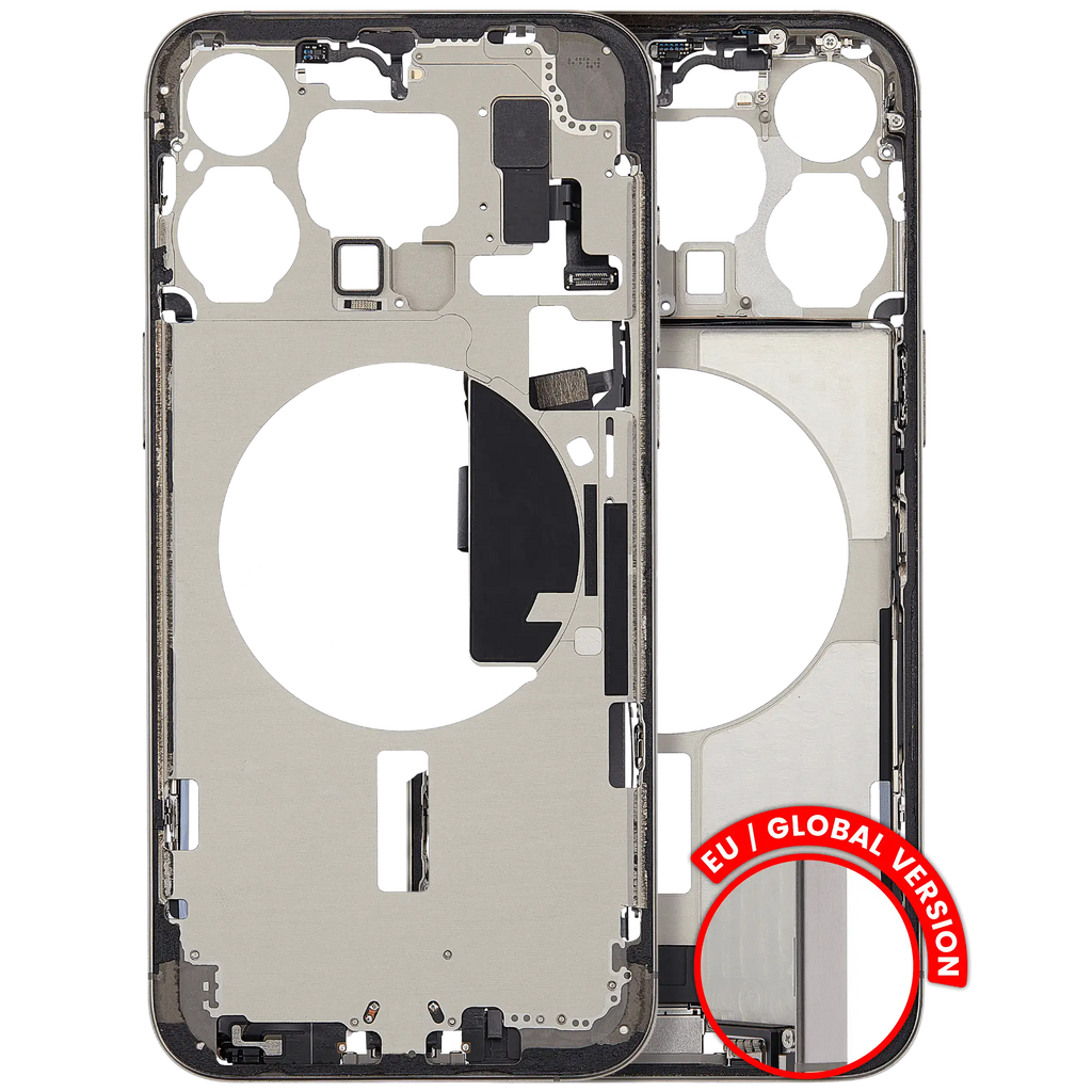 Back Cover/Frame with Charging Port Flex and Small Parts for iPhone 15 Pro Max (EU/Global) – Natural Titanium (OEM Pull C)