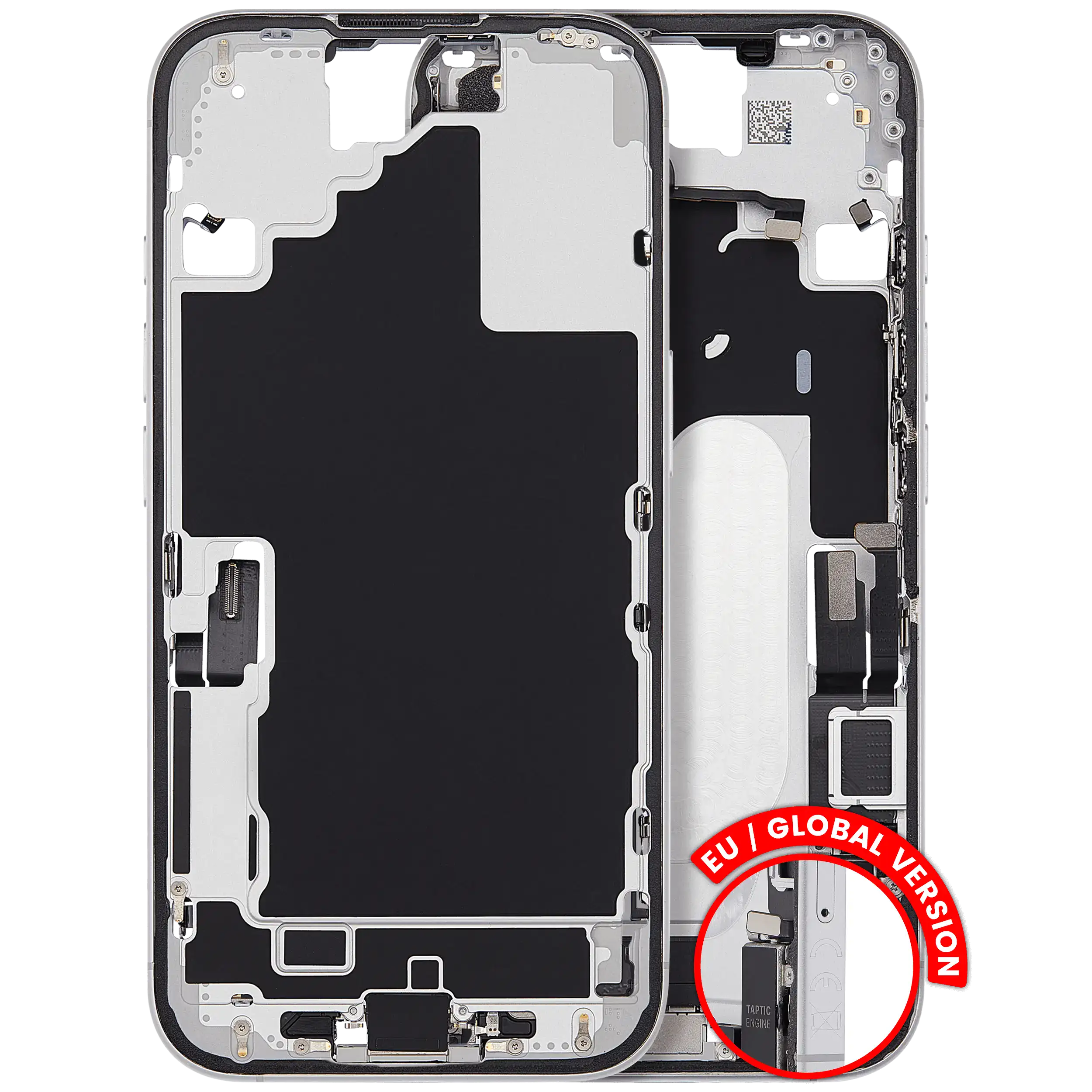 Midframe/Frame with Charging Port Flex and Small Parts for iPhone 16 (EU/Global Version) (Used OEM Pull, Quality B) (White)