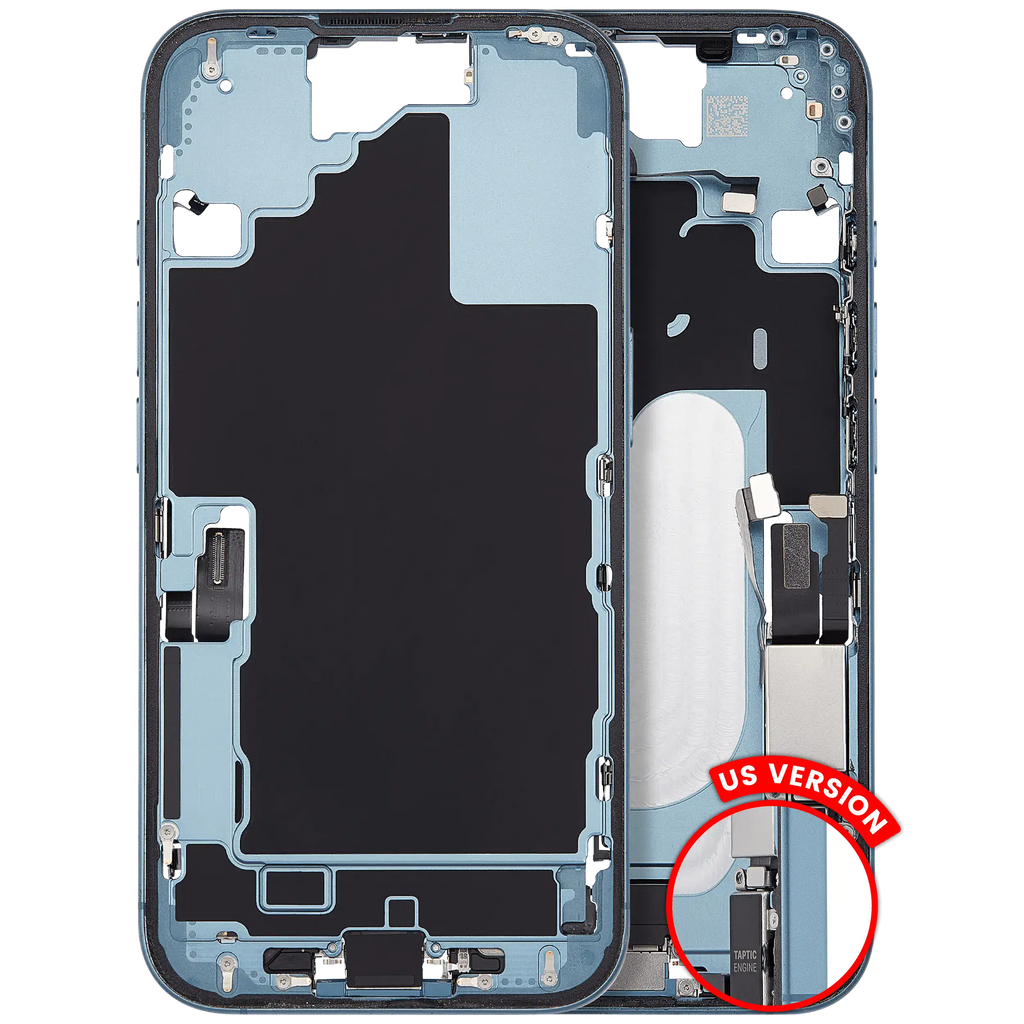 Midframe/Frame with Charging Port Flex and Small Parts for iPhone 16 (US Version) (Used OEM Pull, Grade A) (Teal)