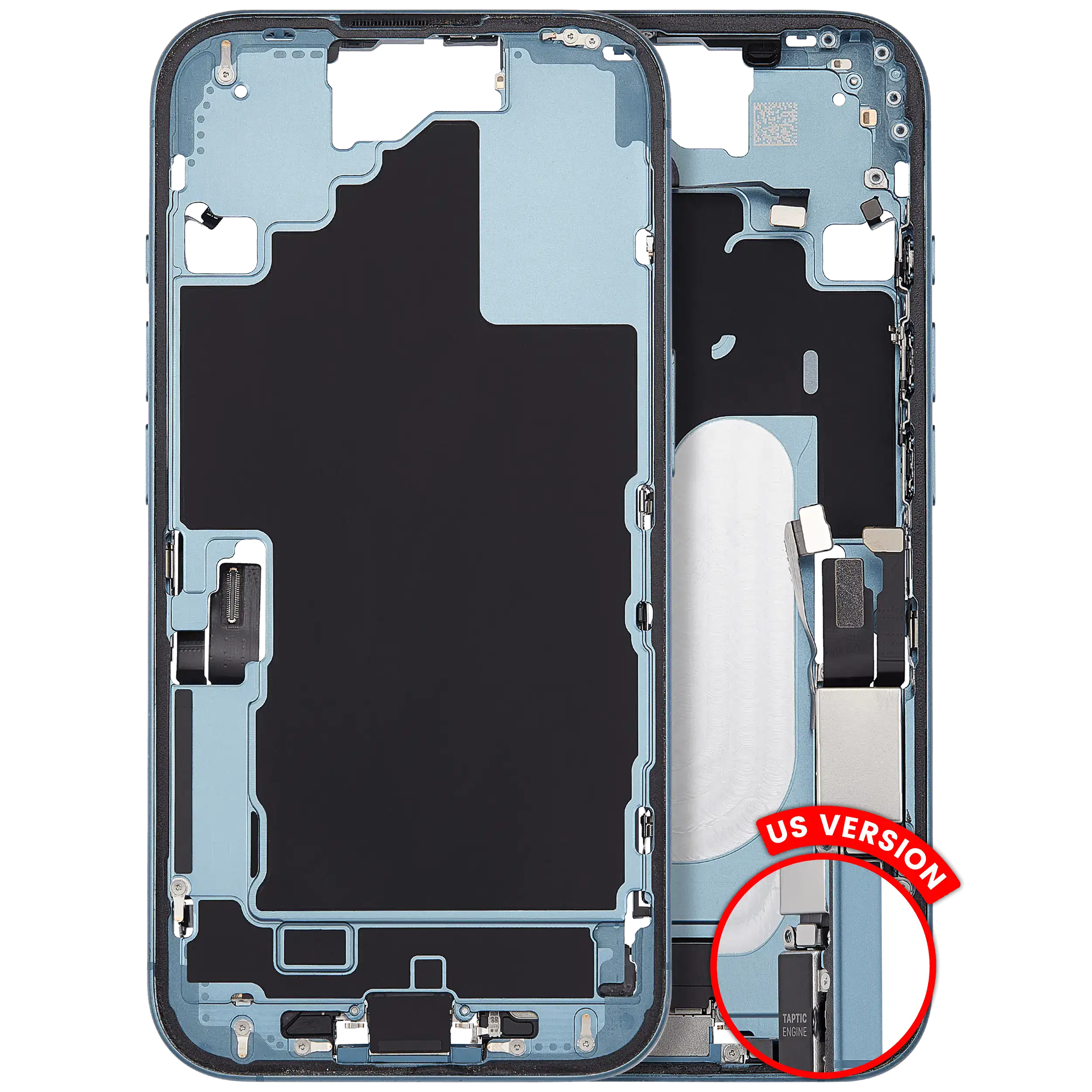 Midframe/Frame with Charging Port Flex and Small Parts for iPhone 16 (US Version) (Used OEM Pull, Grade A) (Teal)