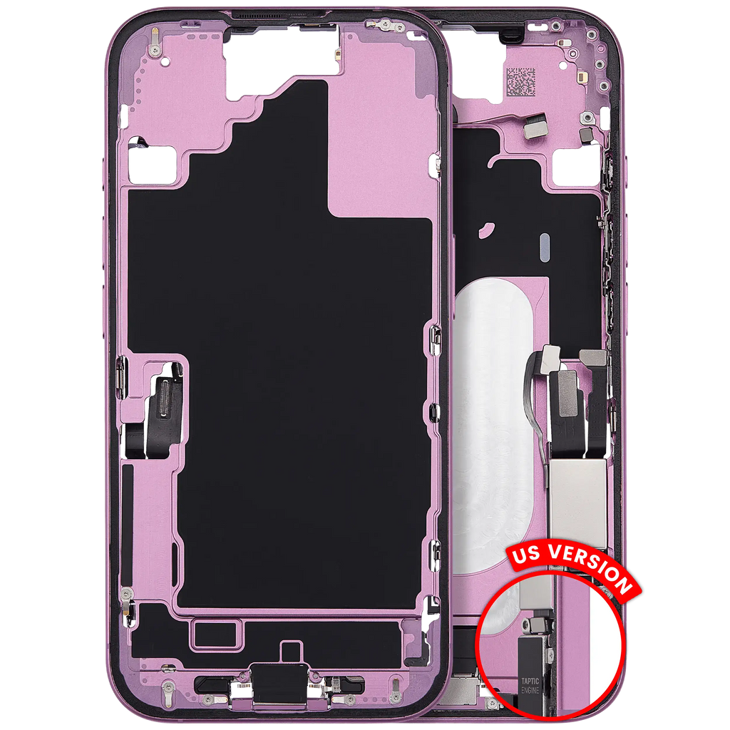 Midframe/Frame with Charging Port Flex and Small Parts for iPhone 16 (US Version) (Used OEM Pull, Quality B) (Pink)