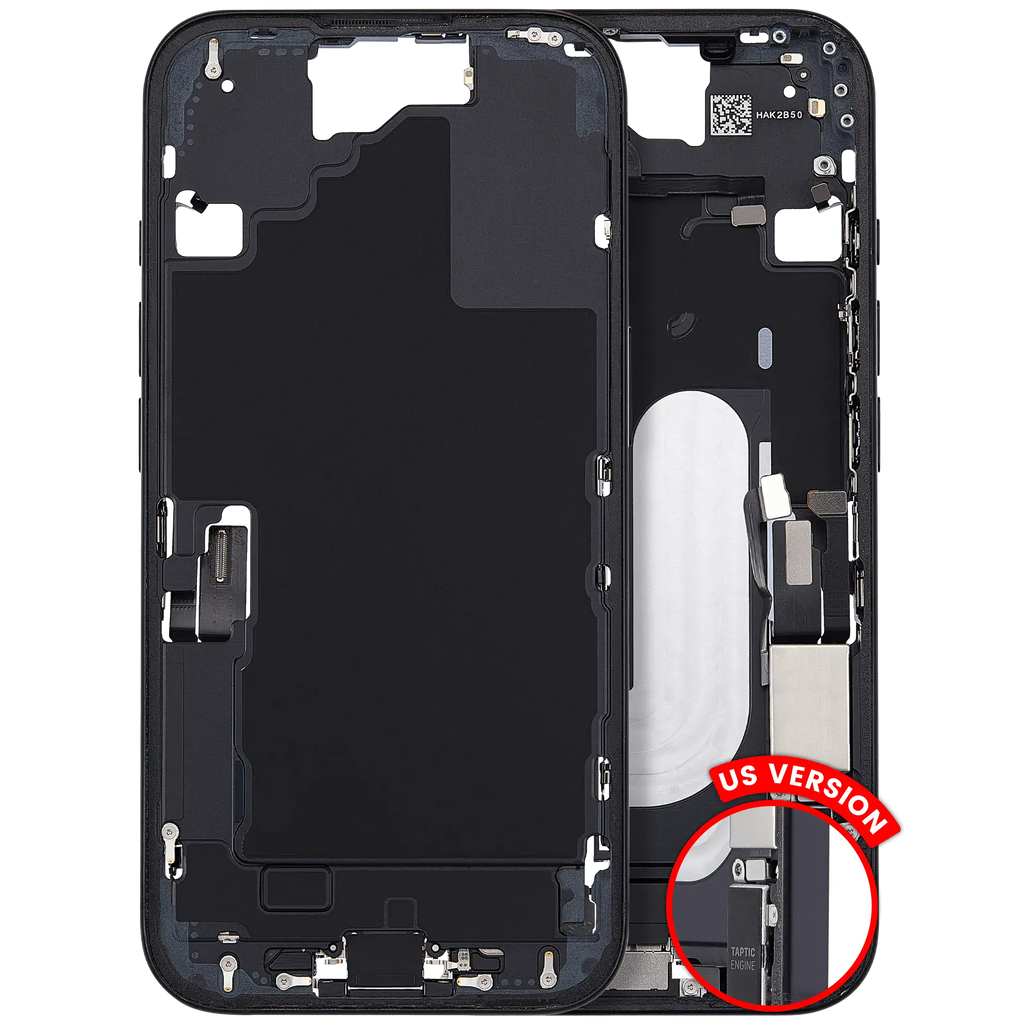 Midframe/Frame with Charging Port Flex & Small Parts for iPhone 16 (US Version) (Used OEM Pull, C Quality) (Black)