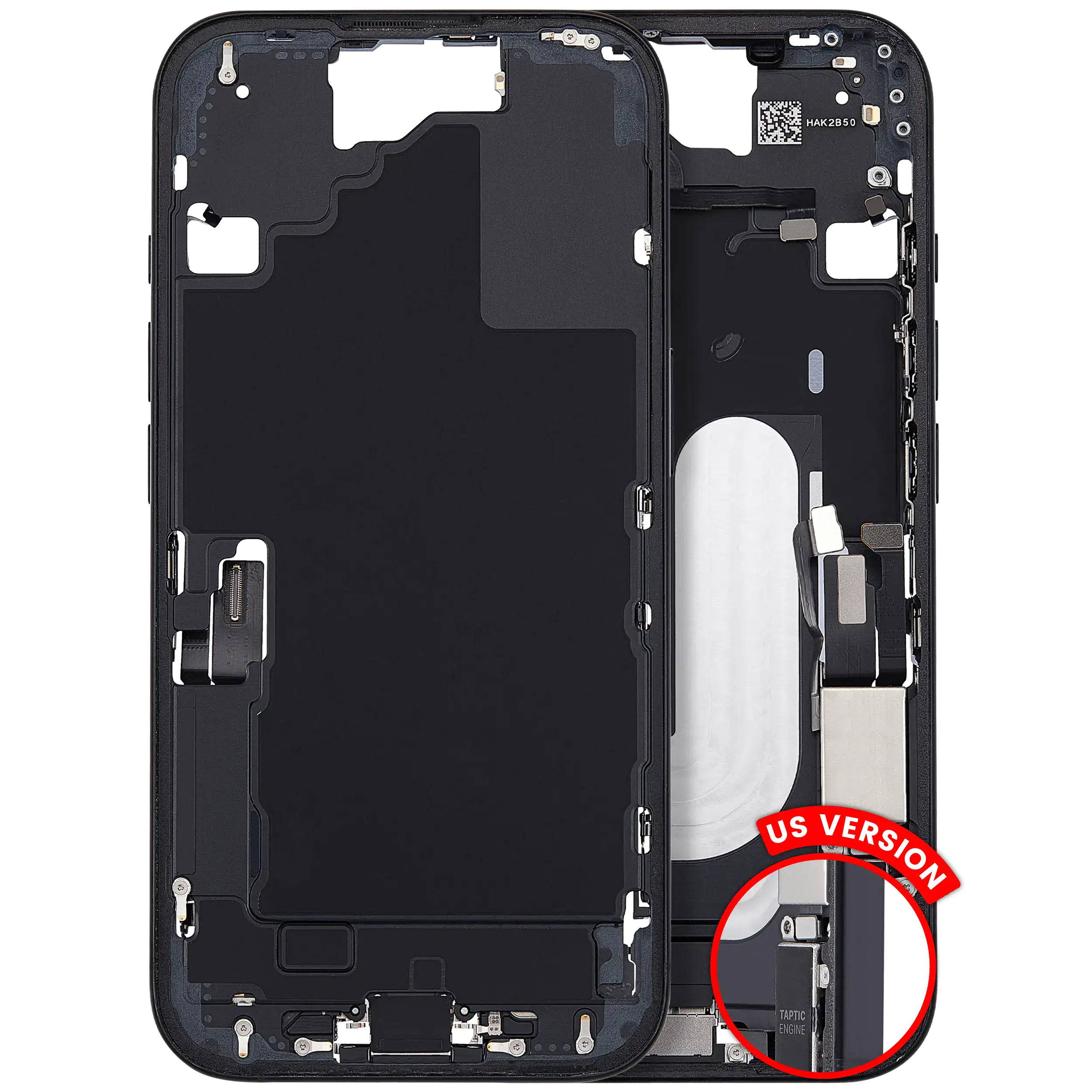 Midframe/Frame with Charging Port Flex & Small Parts for iPhone 16 (US Version) (Used OEM Pull, C Quality) (Black)