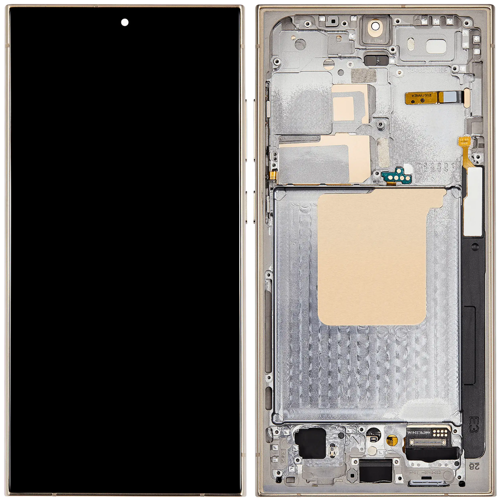 OLED-Display mit Rahmen für Samsung Galaxy S24 Ultra (US & Internationale Version) (Aftermarket Plus) (120Hz) (Titanium Gelb)