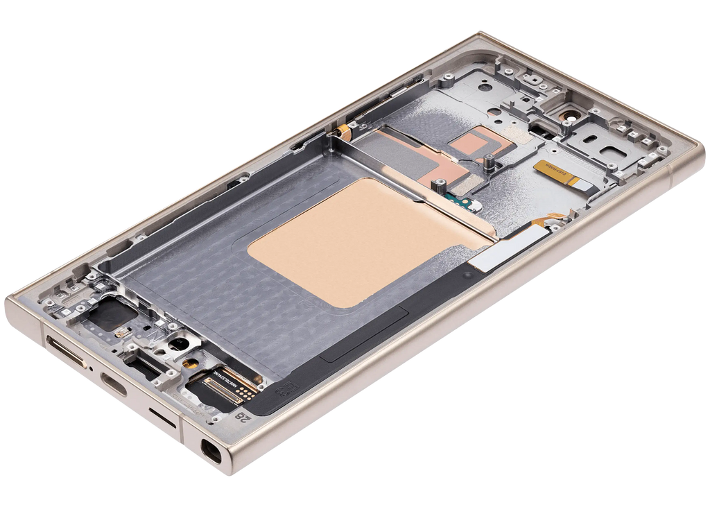 OLED-Display mit Rahmen für Samsung Galaxy S24 Ultra (US & Internationale Version) (Aftermarket Plus) (120Hz) (Titanium Gelb)