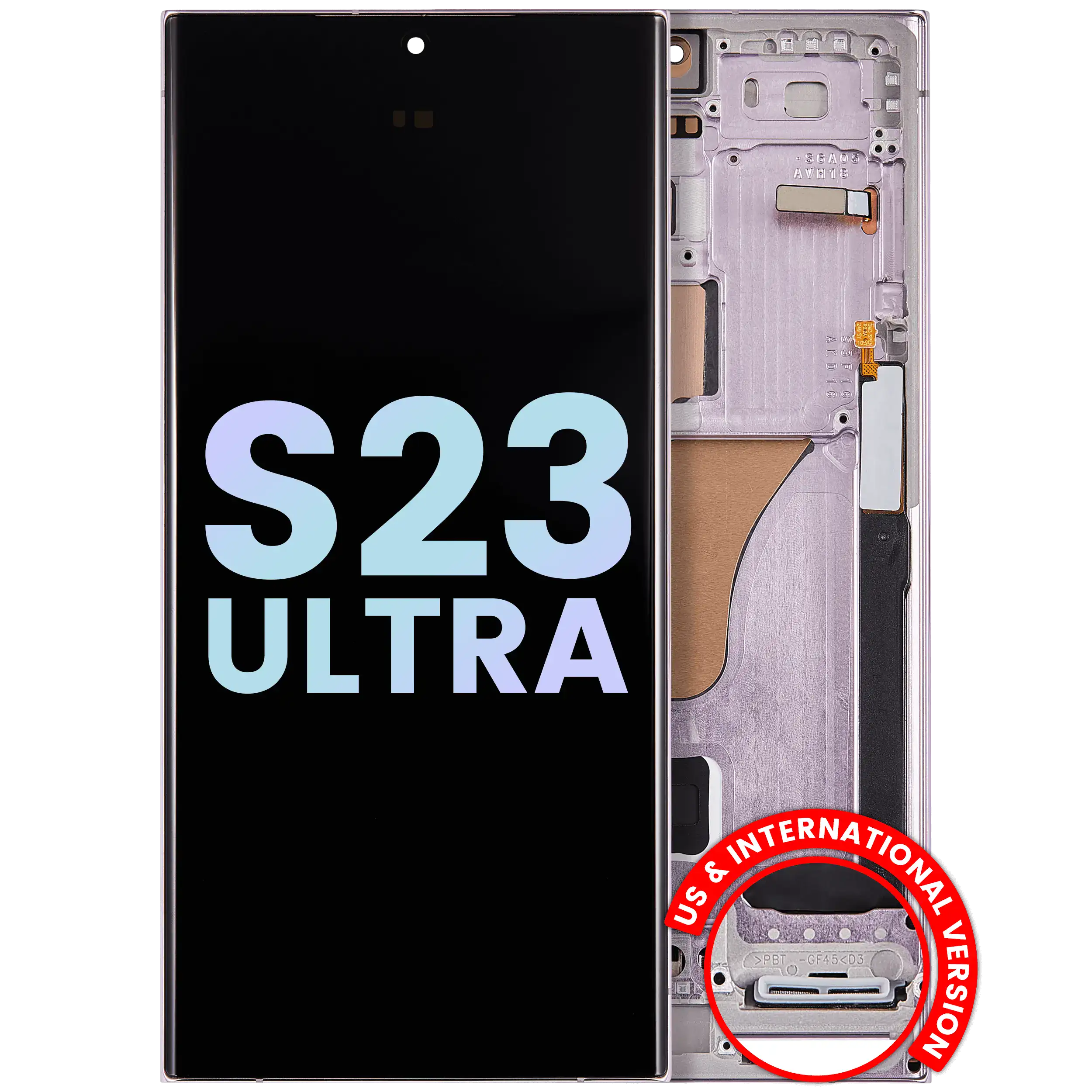 OLED-Display mit Rahmen für Samsung Galaxy S23 Ultra Lavender Service Pack