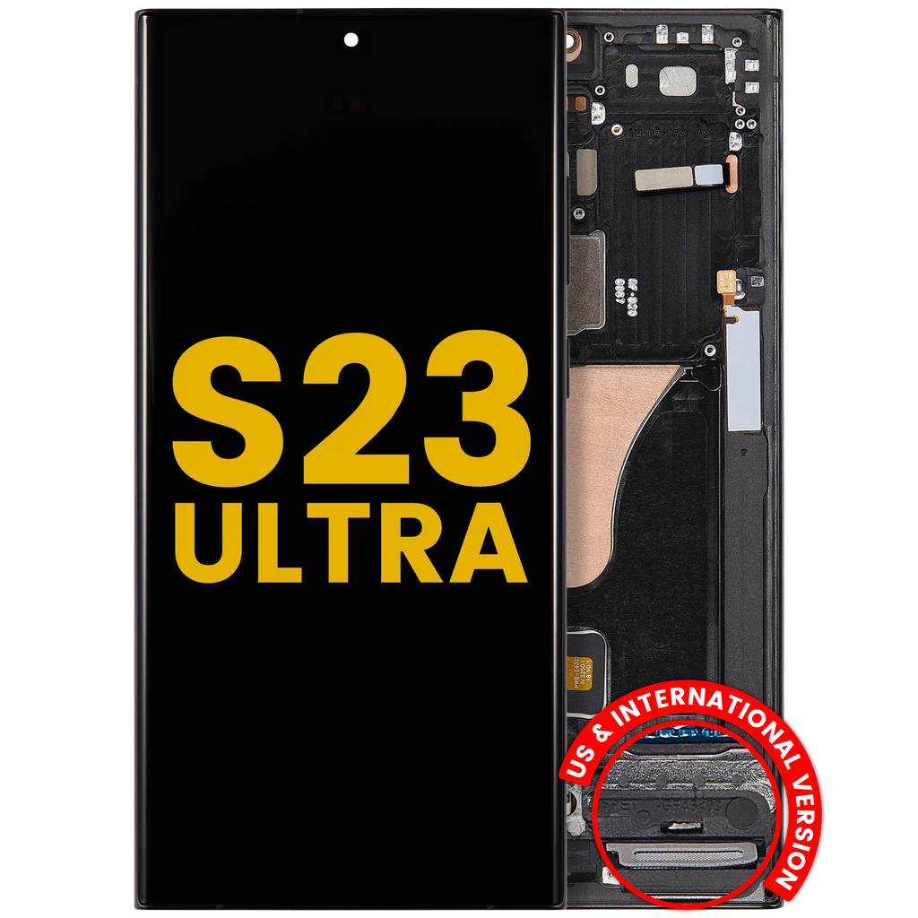 OLED Display with Frame for Samsung Galaxy S23 Ultra (US & International) (Refurbished) (Graphite/Red)