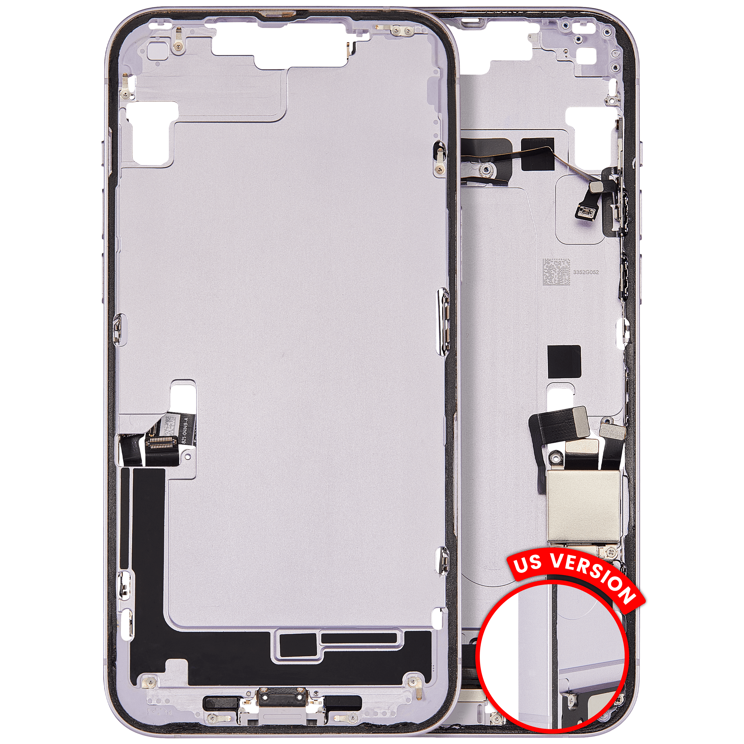 Midframe/Frame with Charging Port Flex and Small Parts for iPhone 14 Plus (US Version) (Used OEM Pull, B Quality) (Purple)