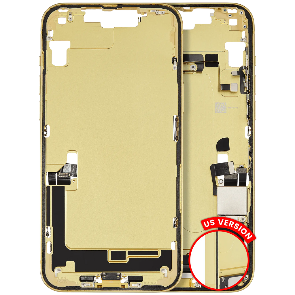 Midframe/Frame with Charging Port Flex and Small Parts for iPhone 14 Plus (US Version) – Yellow (Used OEM Refurbished, B Quality)