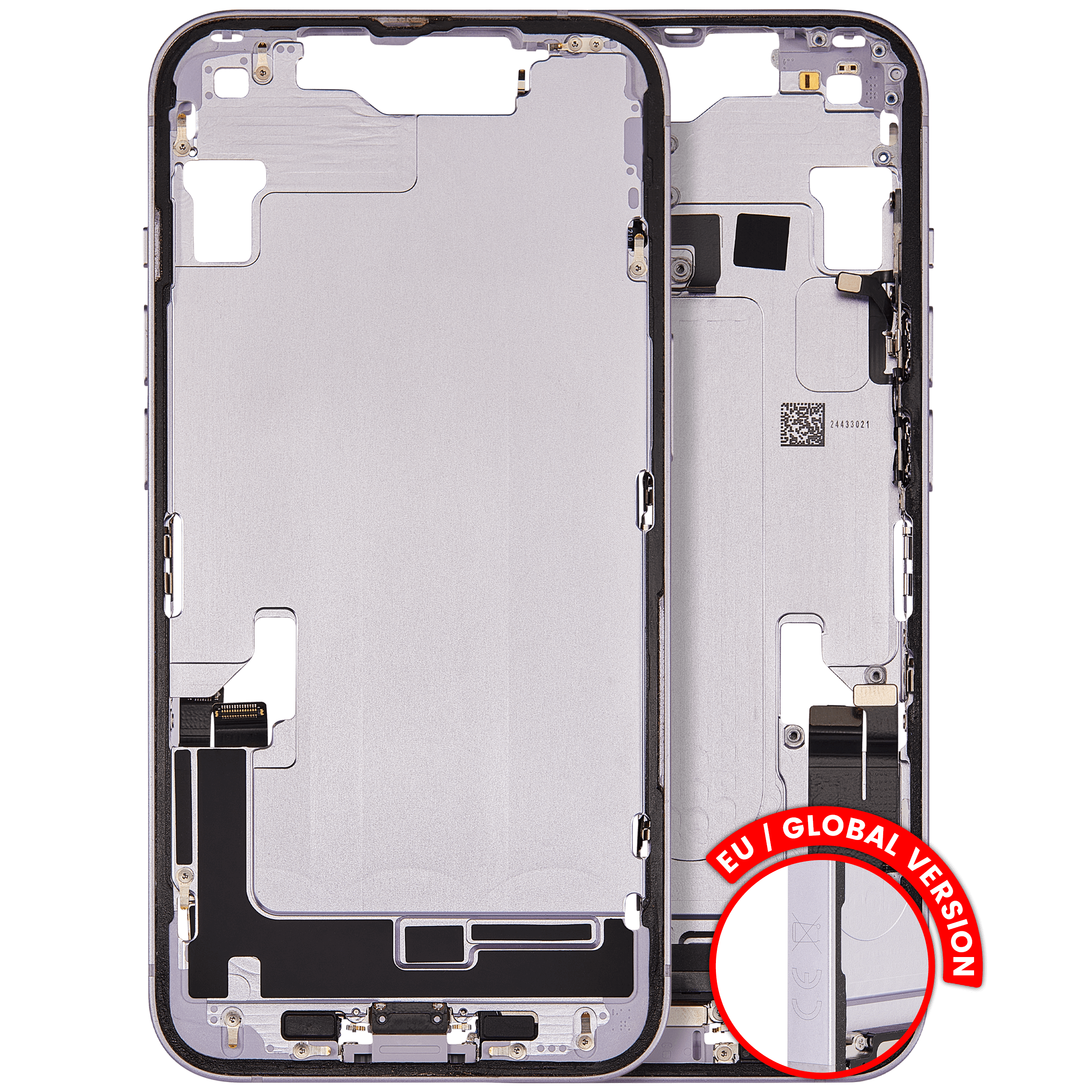 Midframe/Frame with Charging Port Flex and Small Parts for iPhone 14 (EU/Global Version) (Used OEM Part, Grade A) (Purple)