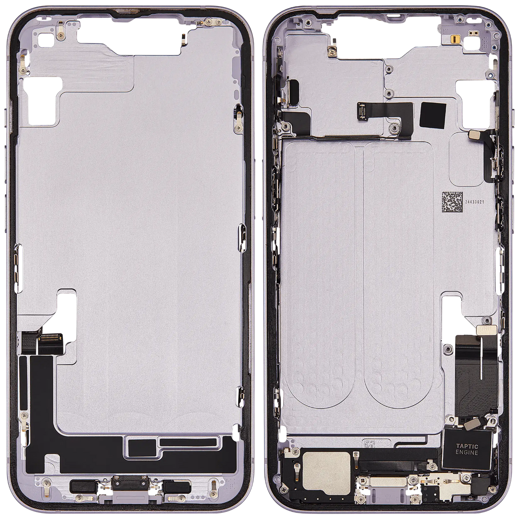 Midframe/Frame with Charging Port Flex and Small Parts for iPhone 14 (EU/Global Version) (Used OEM Part, Grade A) (Purple)