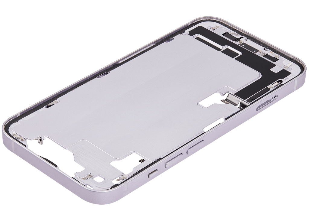 Midframe/Frame with Charging Port Flex and Small Parts for iPhone 14 (EU/Global Version) (Used OEM Part, Grade A) (Purple)