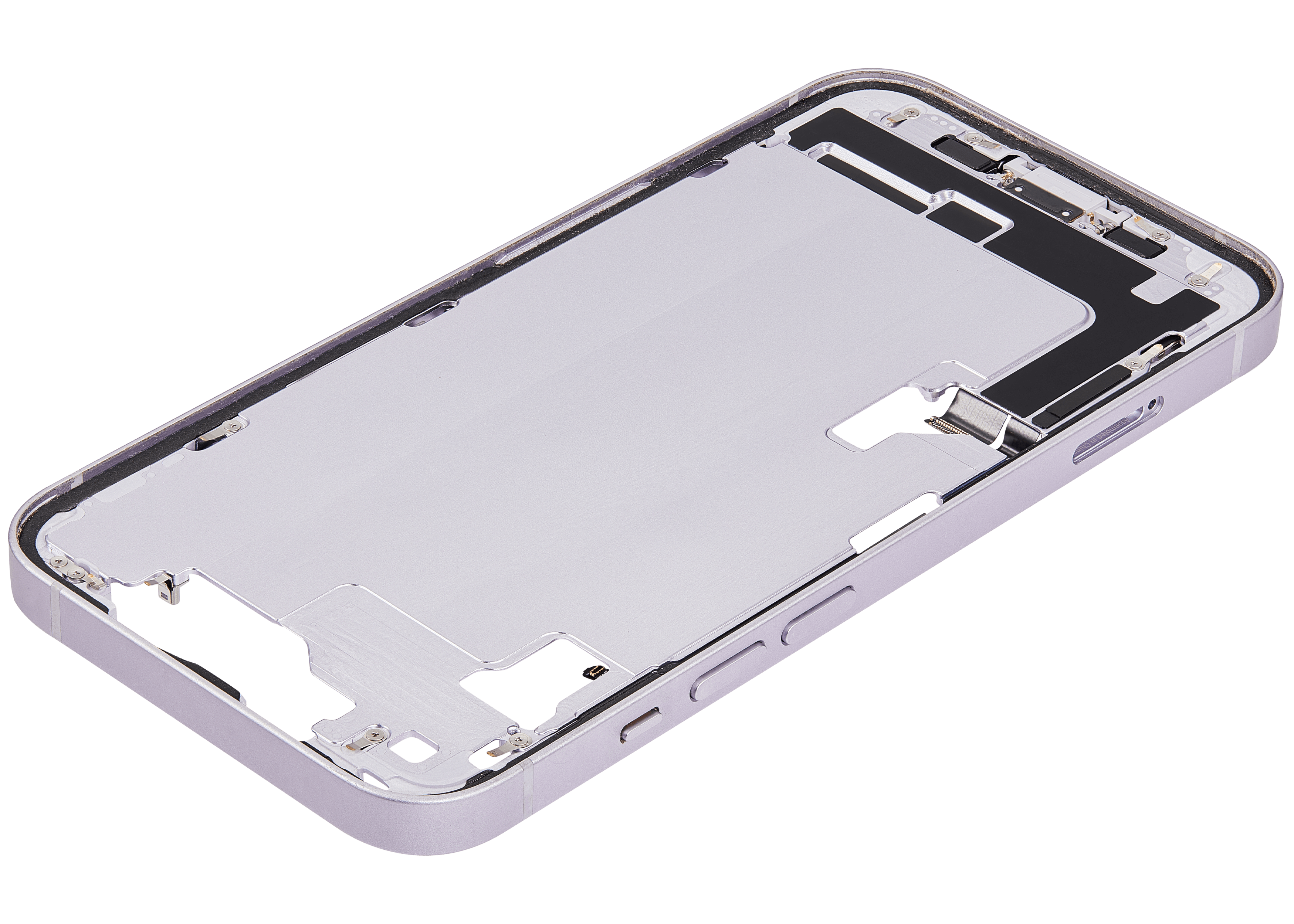 Midframe/Frame with Charging Port Flex and Small Parts for iPhone 14 (EU/Global Version) (Used OEM Part, Grade A) (Purple)