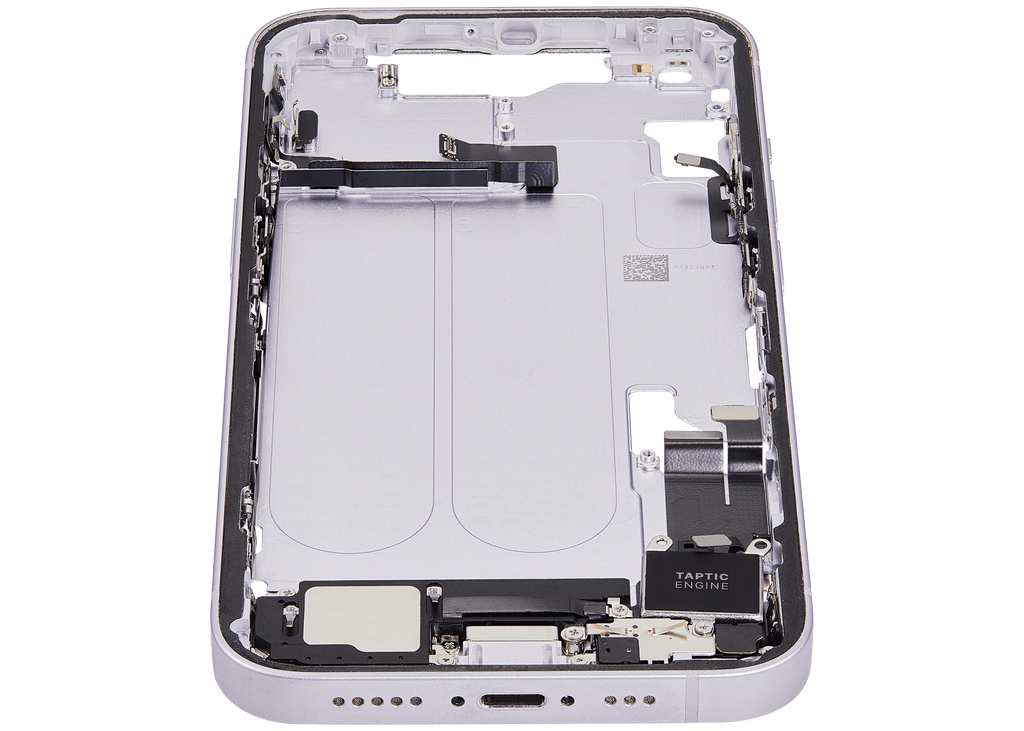 Midframe/Frame with Charging Port Flex and Small Parts for iPhone 14 (EU/Global Version) (Used OEM Part, Grade A) (Purple)