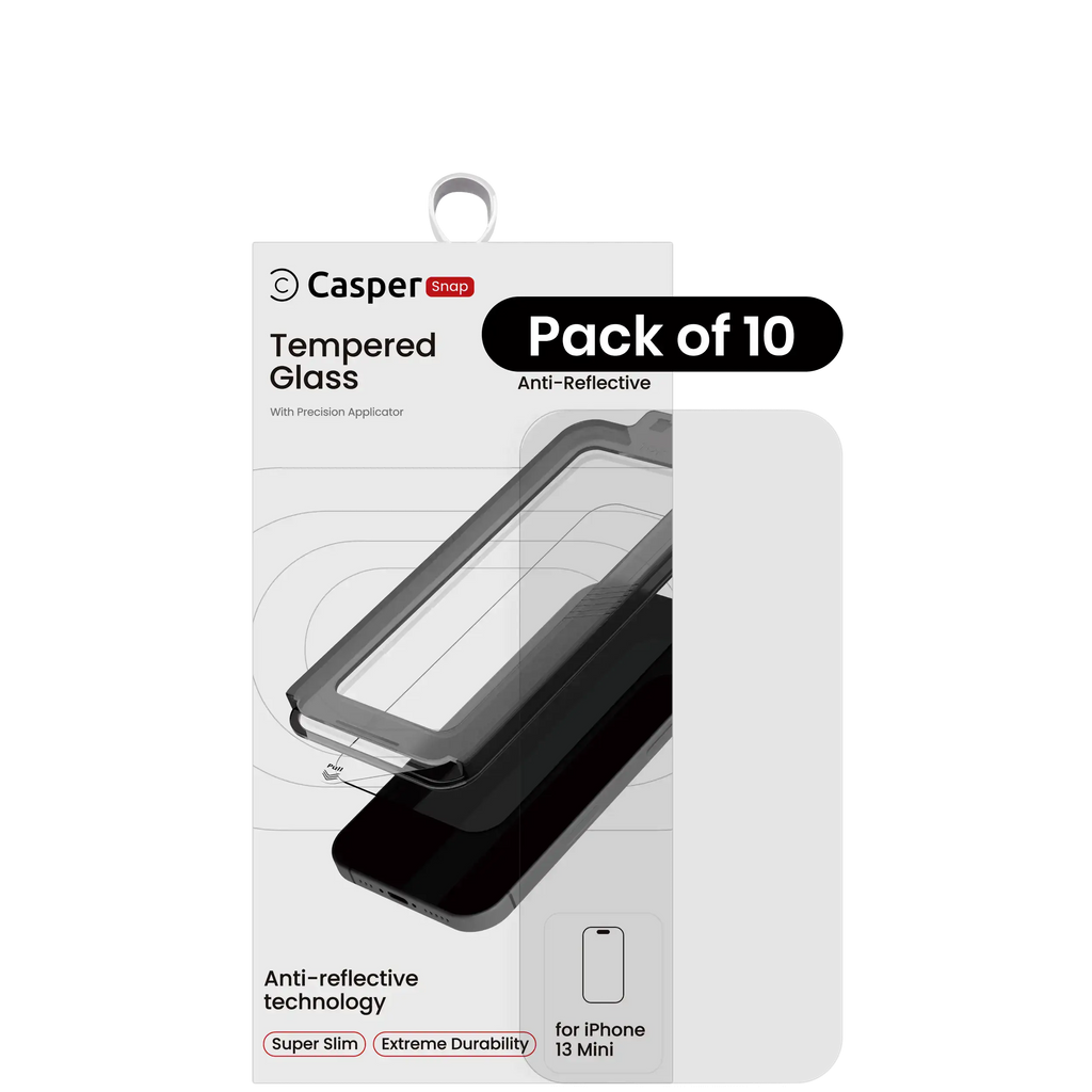 Casper Snap Tempered Glass for iPhone 13 Mini (10-Pack, AR Clear)