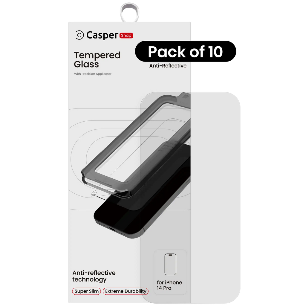 Casper Snap Tempered Glass für iPhone 14 Pro (10er Pack) (AR Clear)
