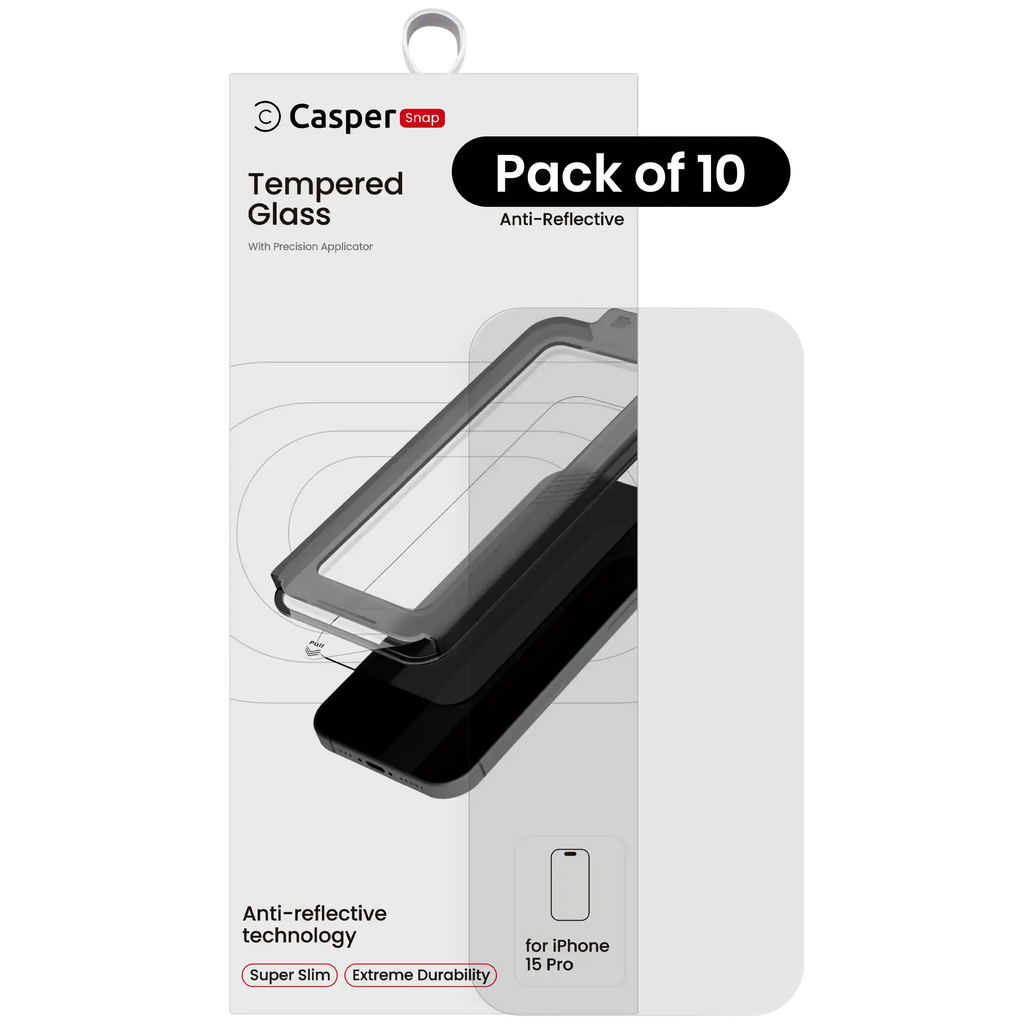 Casper Snap Gehärtetes Glas Kompatibel mit iPhone 15 Pro (10er-Pack) (AR Clear)