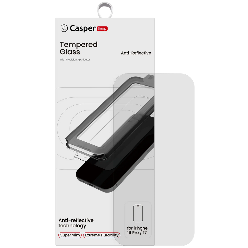 Casper Snap Temperglas für iPhone 16 Pro, Retail Pack, AR Clear
